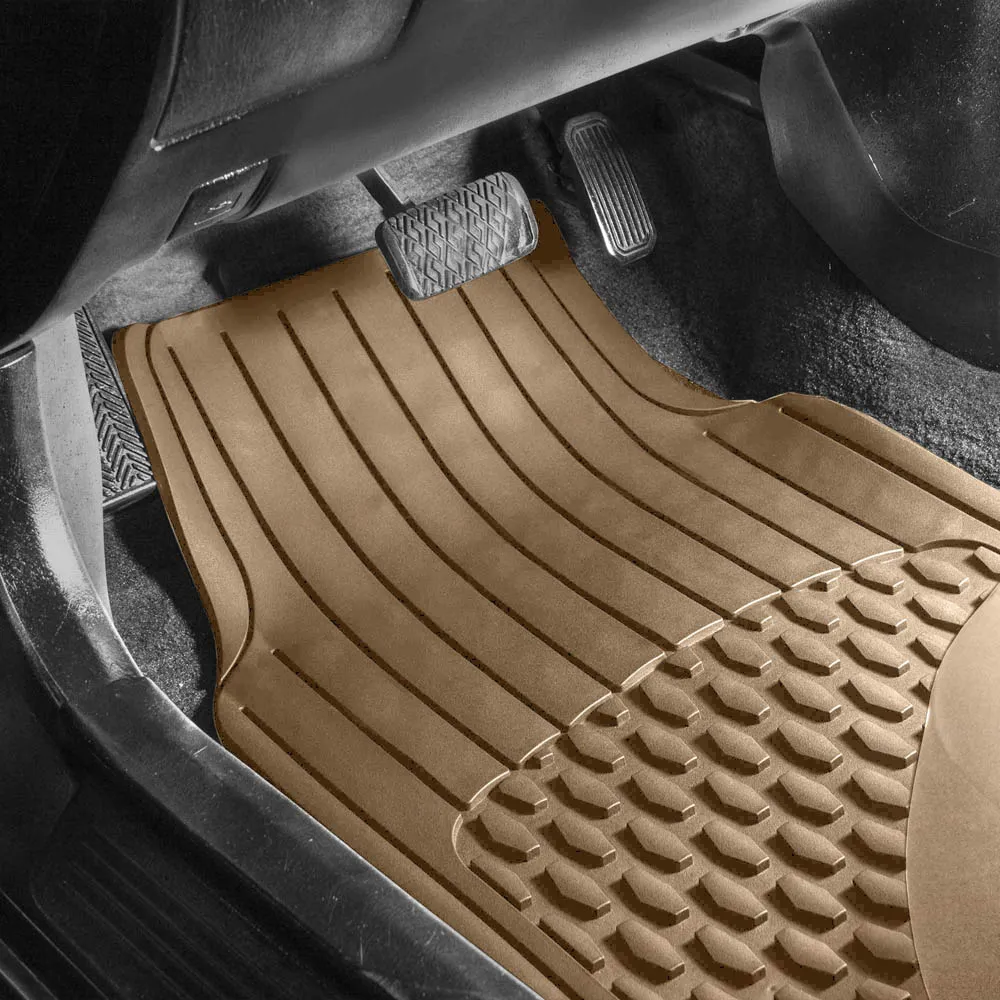 4 Piece Liners Trimmable ClimaProof Non-Slip Vinyl Floor Mats - Full Set Beige