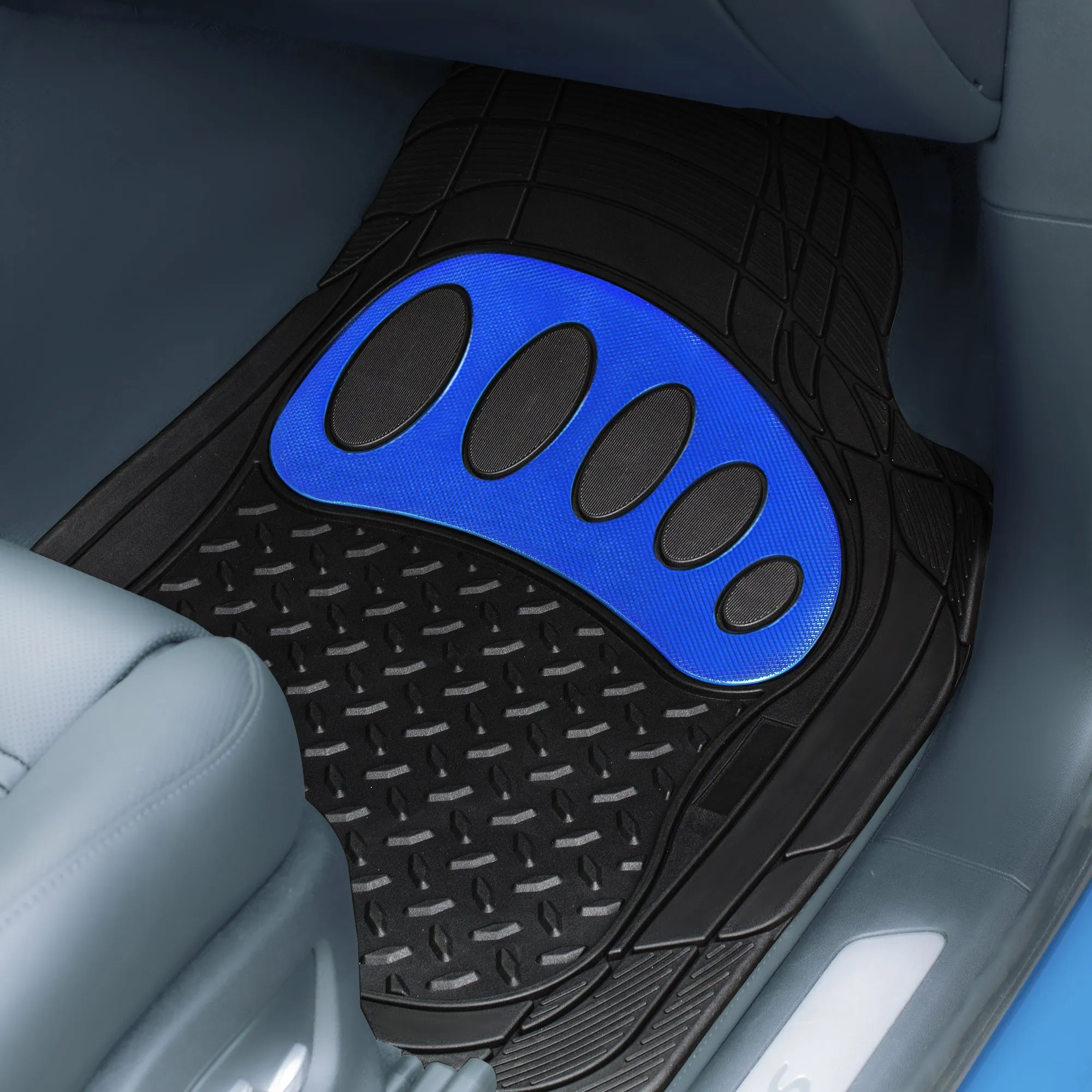 4 Piece Liners Trimmable ClimaProof Non-Slip Vinyl Floor Mats - Full Set Blue