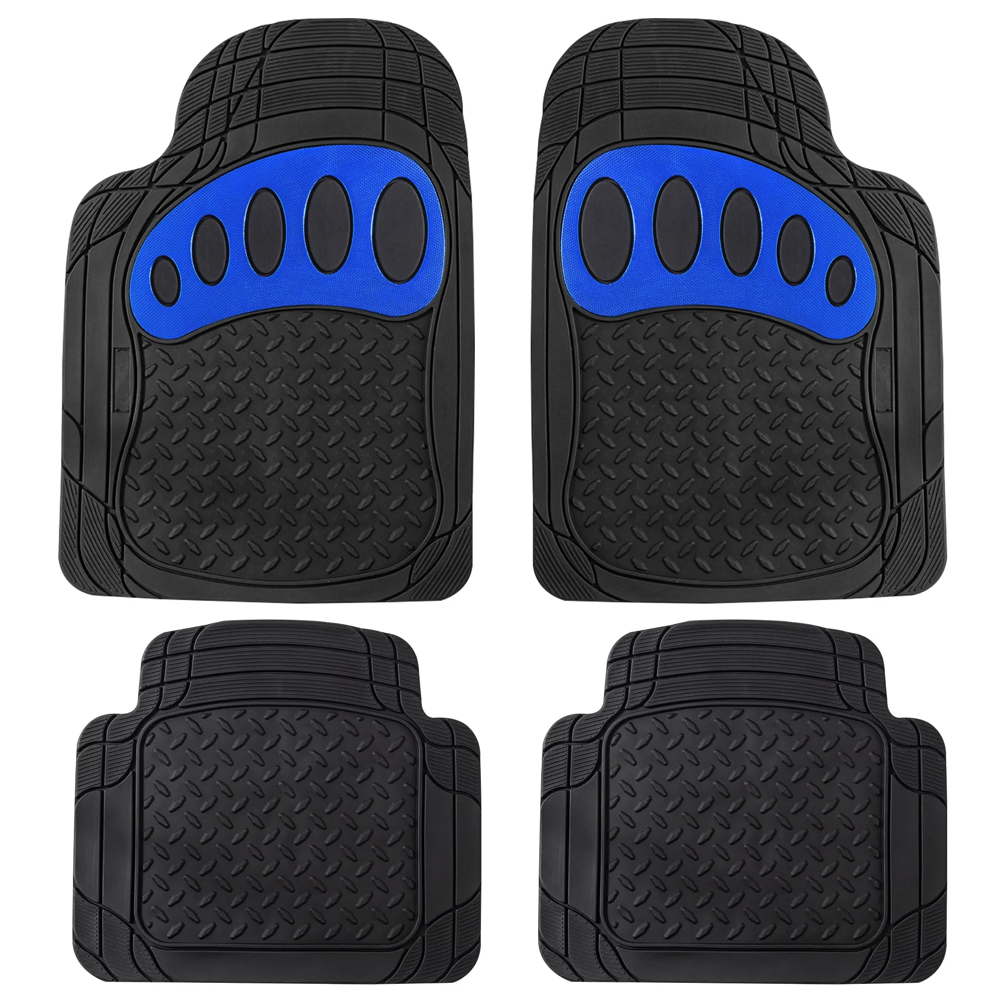 4 Piece Liners Trimmable ClimaProof Non-Slip Vinyl Floor Mats - Full Set Blue