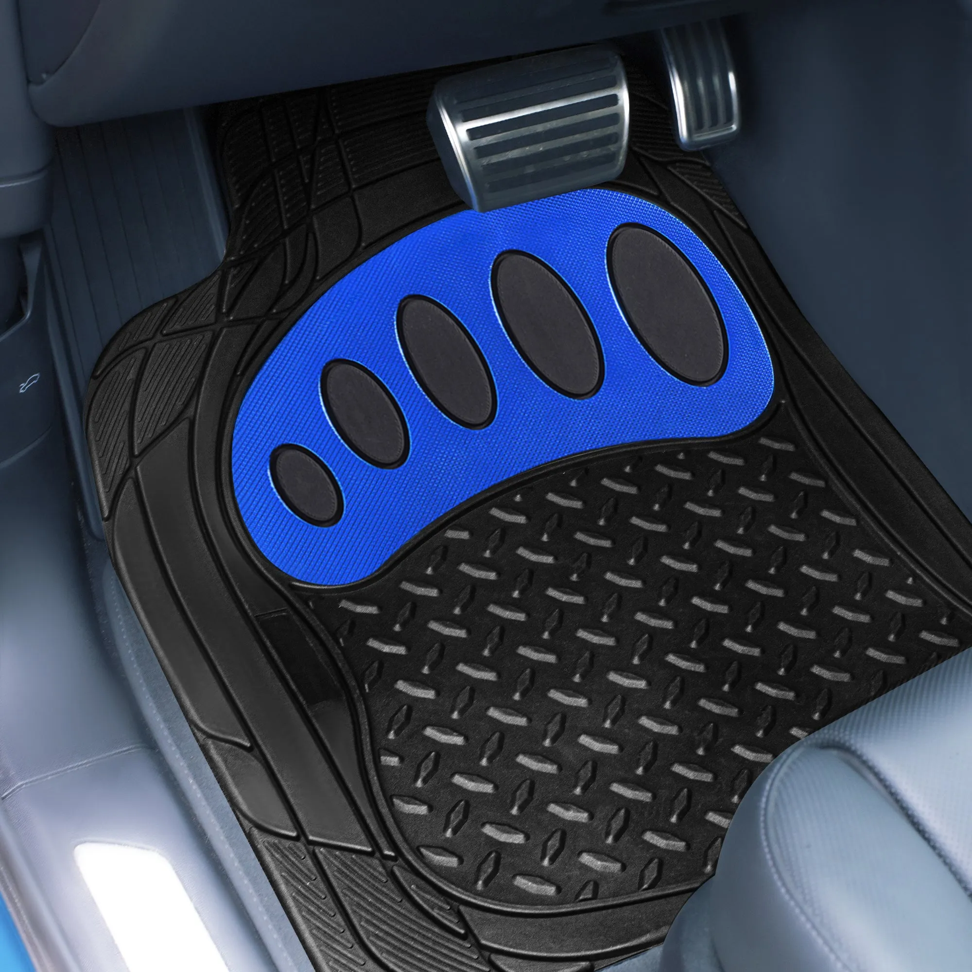 4 Piece Liners Trimmable ClimaProof Non-Slip Vinyl Floor Mats - Full Set Blue
