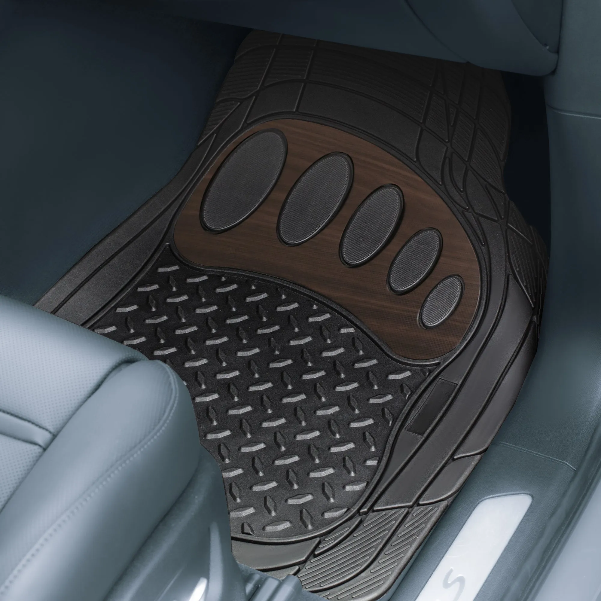 4 Piece Liners Trimmable ClimaProof Non-Slip Vinyl Floor Mats - Full Set Brown