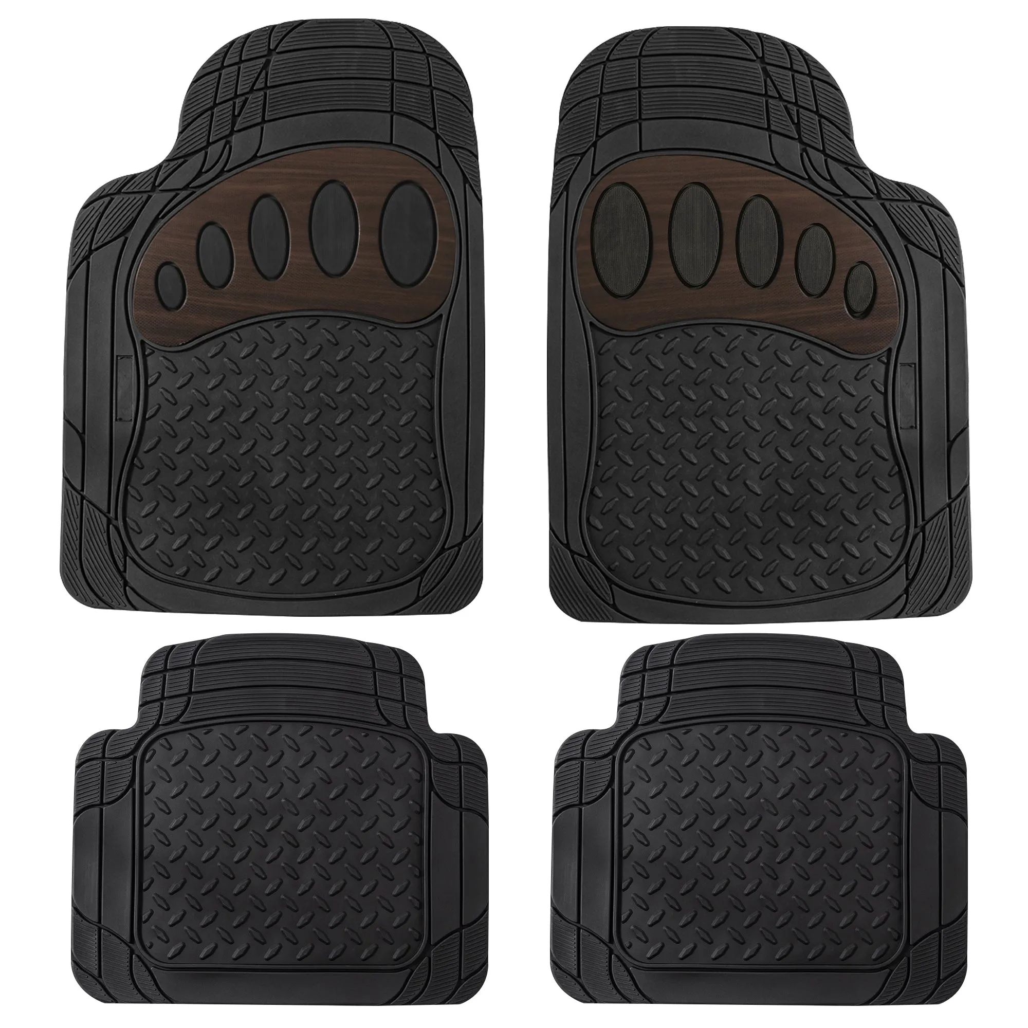 4 Piece Liners Trimmable ClimaProof Non-Slip Vinyl Floor Mats - Full Set Brown