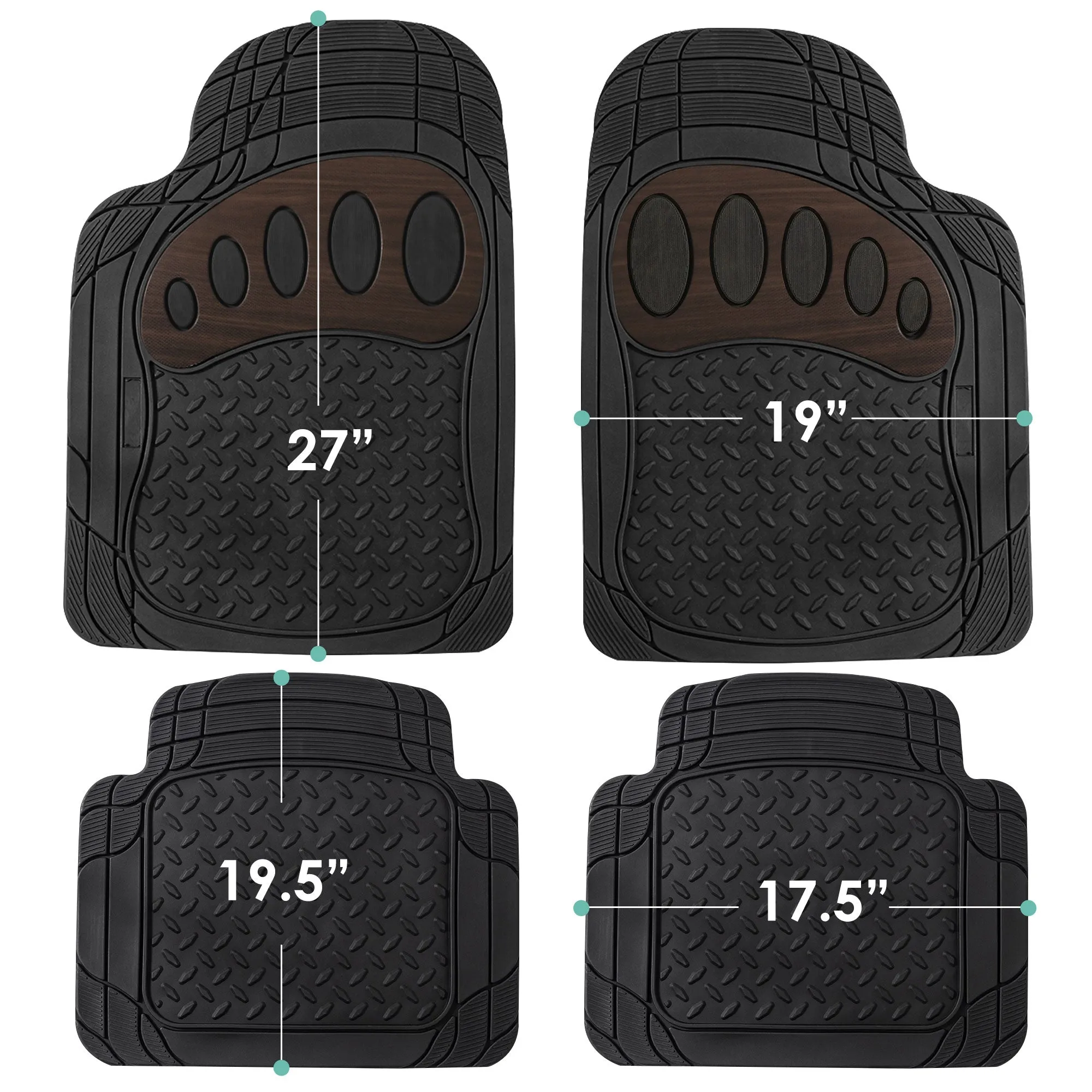 4 Piece Liners Trimmable ClimaProof Non-Slip Vinyl Floor Mats - Full Set Brown