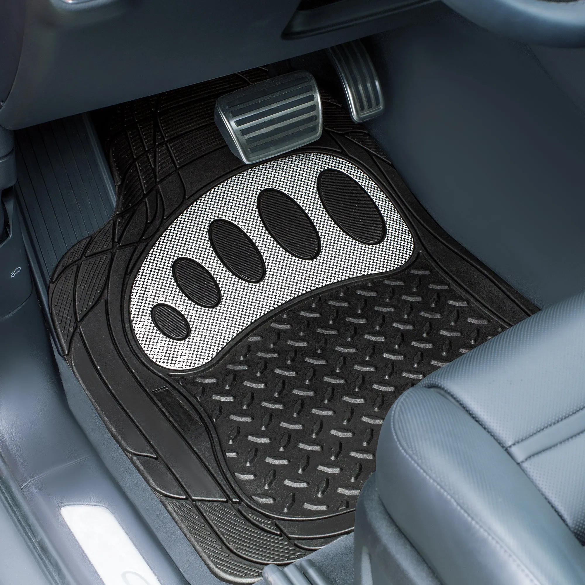 4 Piece Liners Trimmable ClimaProof Non-Slip Vinyl Floor Mats - Full Set White