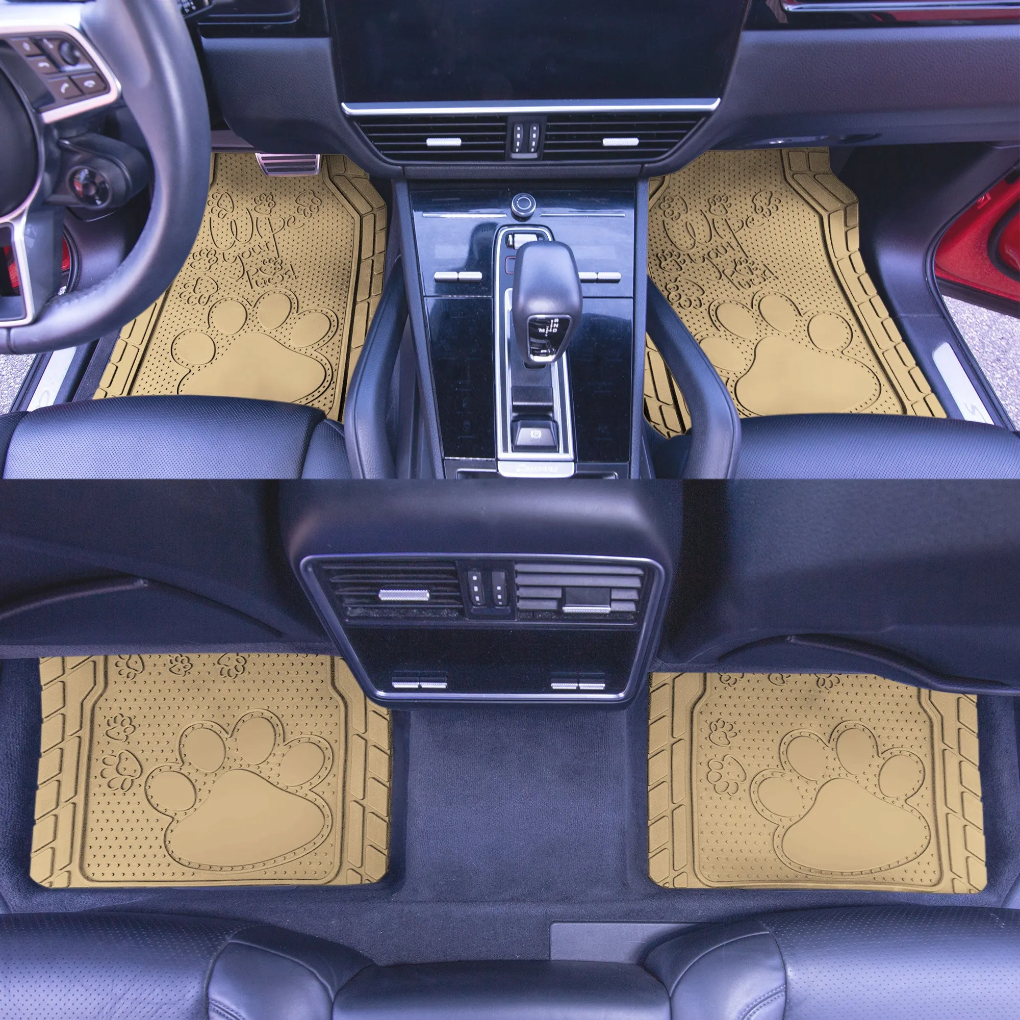 Adorable Paw Print Rubber Floor Mats - Full Set Beige