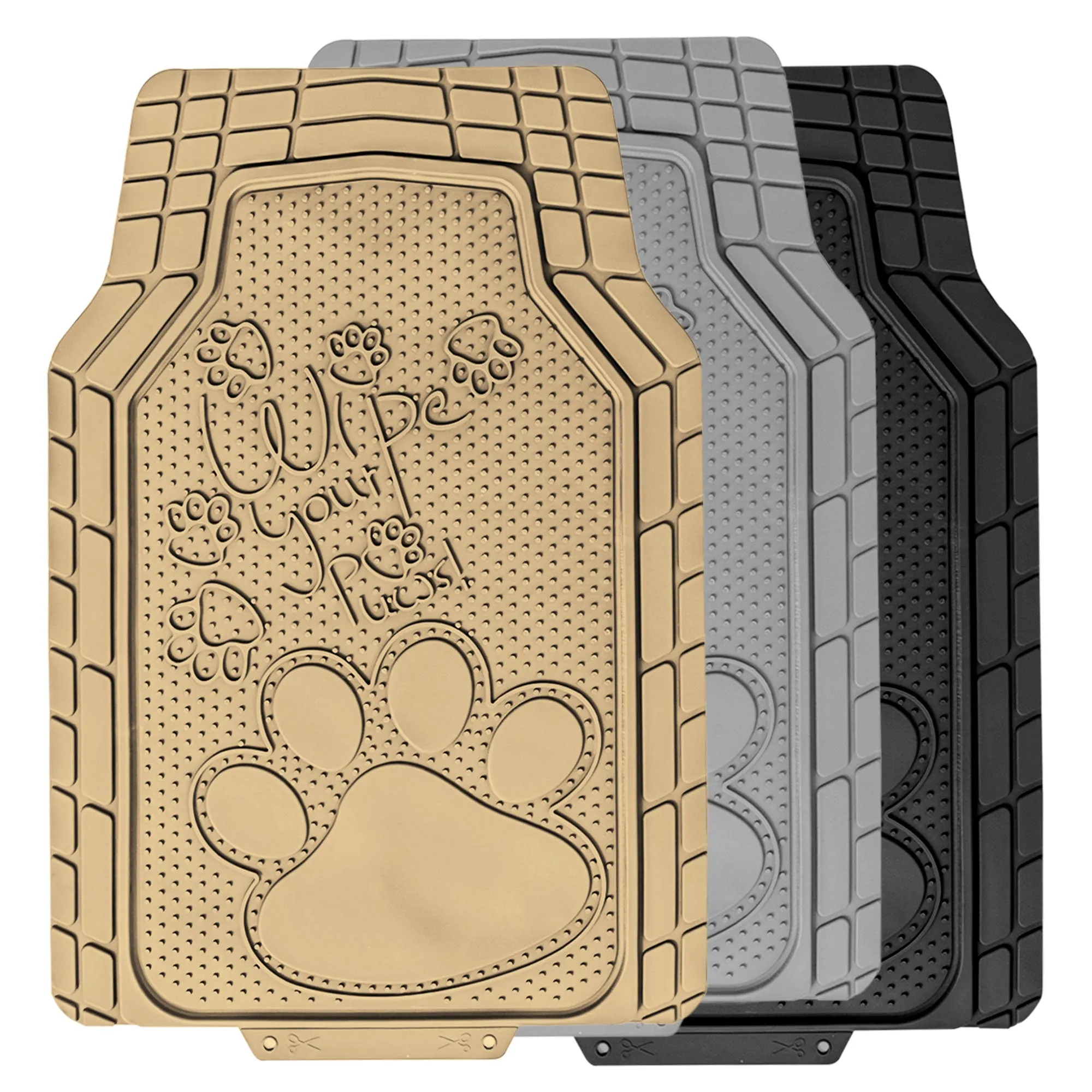 Adorable Paw Print Rubber Floor Mats - Full Set Beige