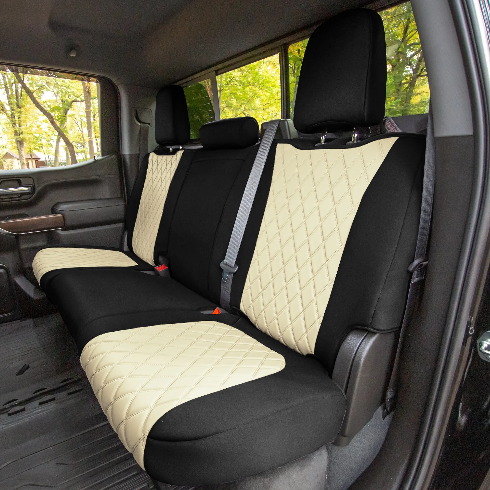 Chevrolet Silverado 1500 2500HD 3500HD RST | LTZ | HIGH COUNTRY  2019-2023 -  Rear Set Seat Covers - Beige Ultraflex Neoprene