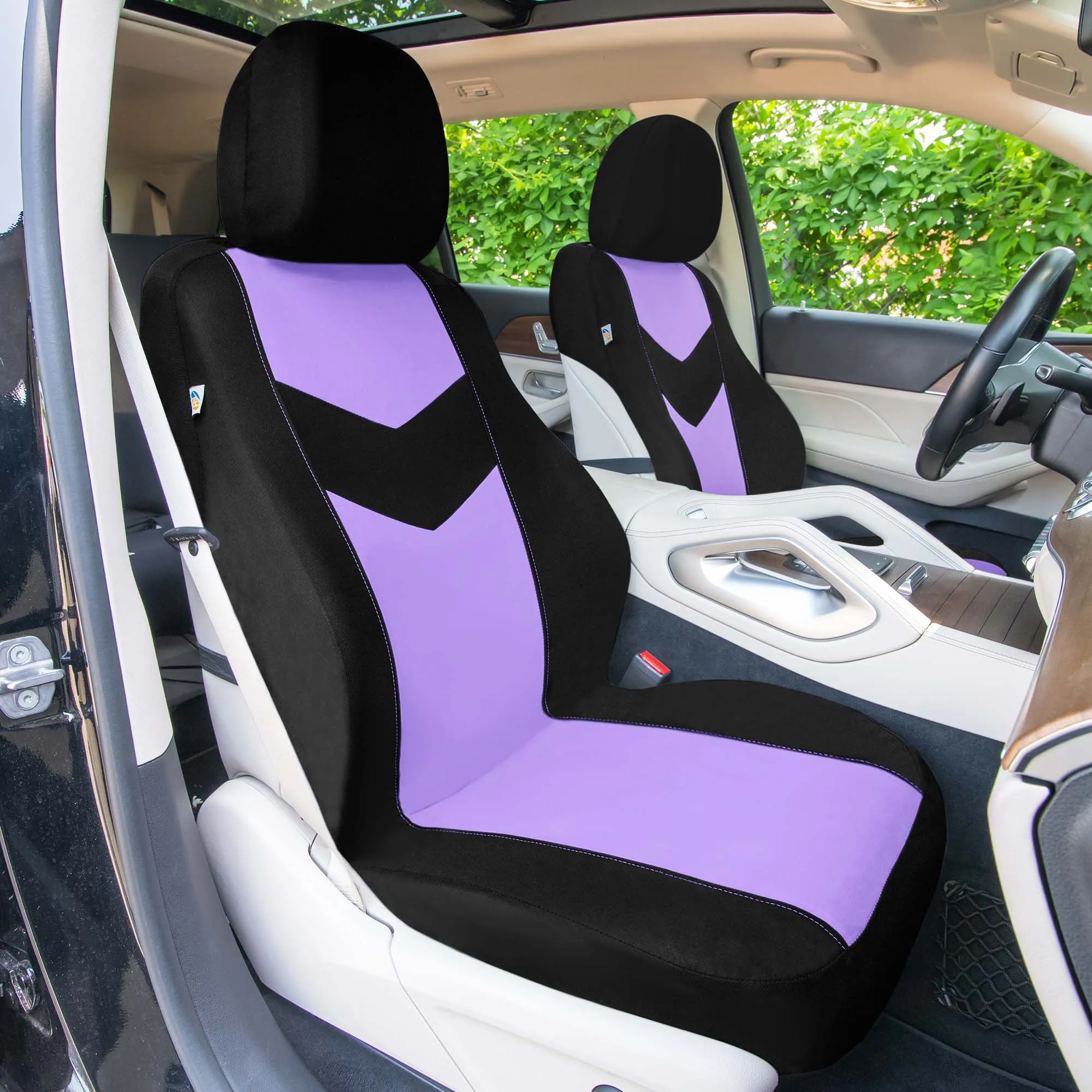 Chevron Flat Cloth Car Seat Covers Full Set - Purple