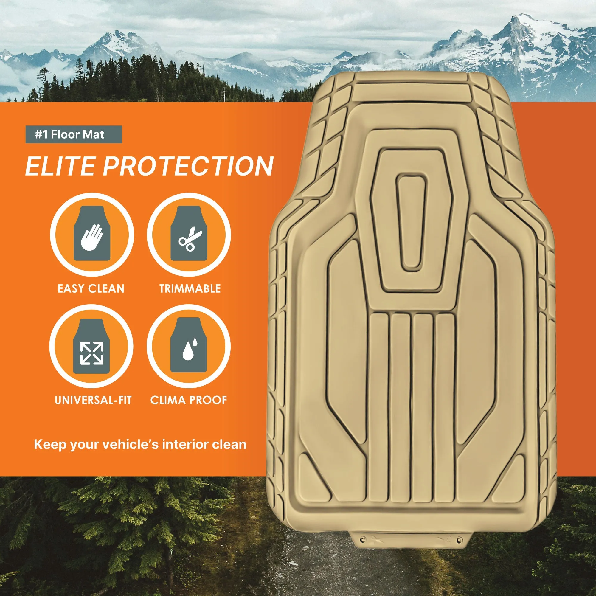 Classic Symmetrical Car Floor Mats - Full Set Beige