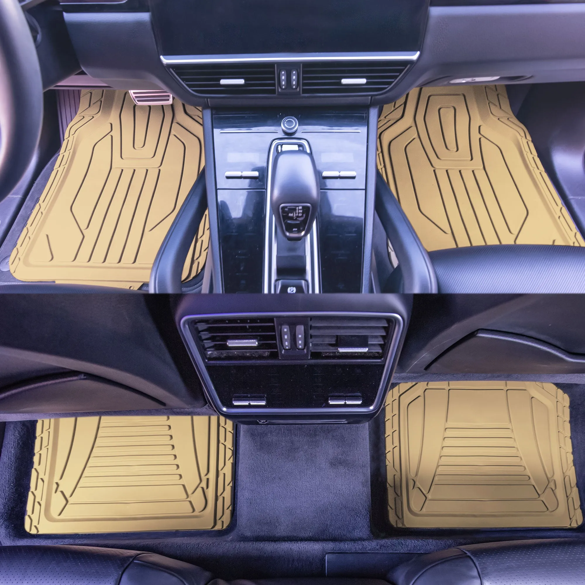 Classic Symmetrical Car Floor Mats - Full Set Beige