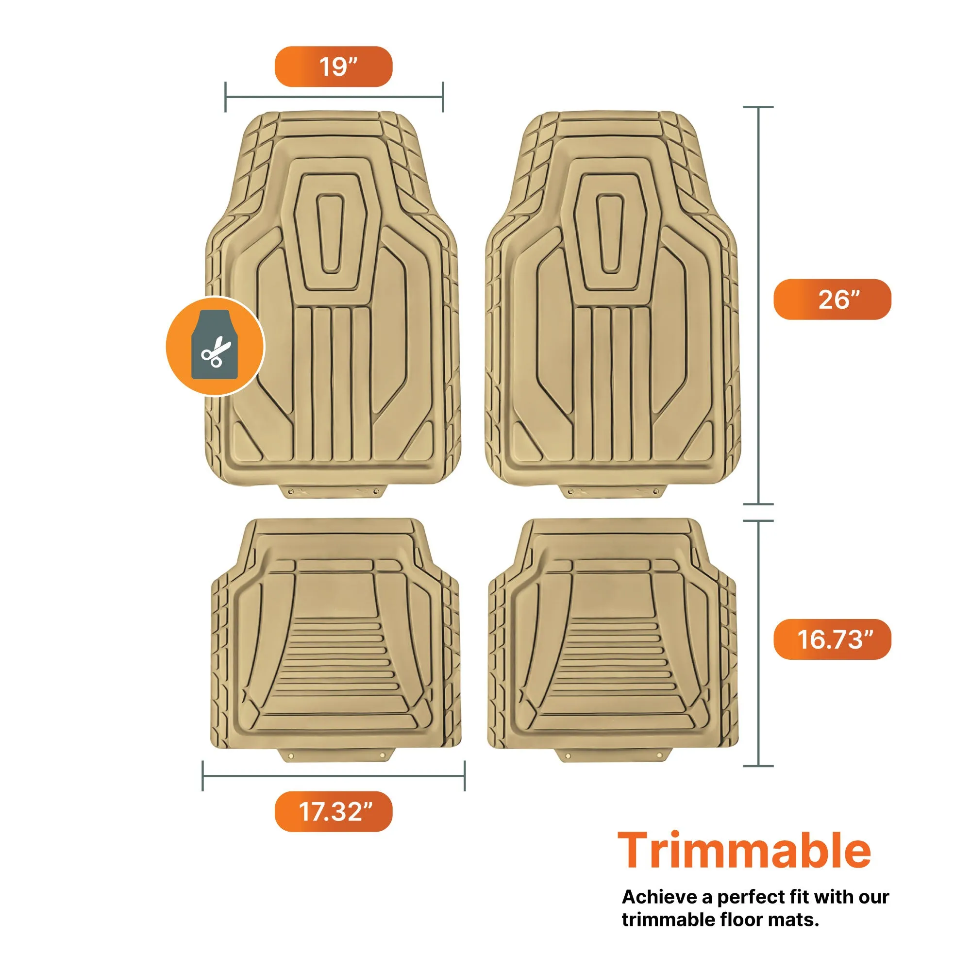 Classic Symmetrical Car Floor Mats - Full Set Beige