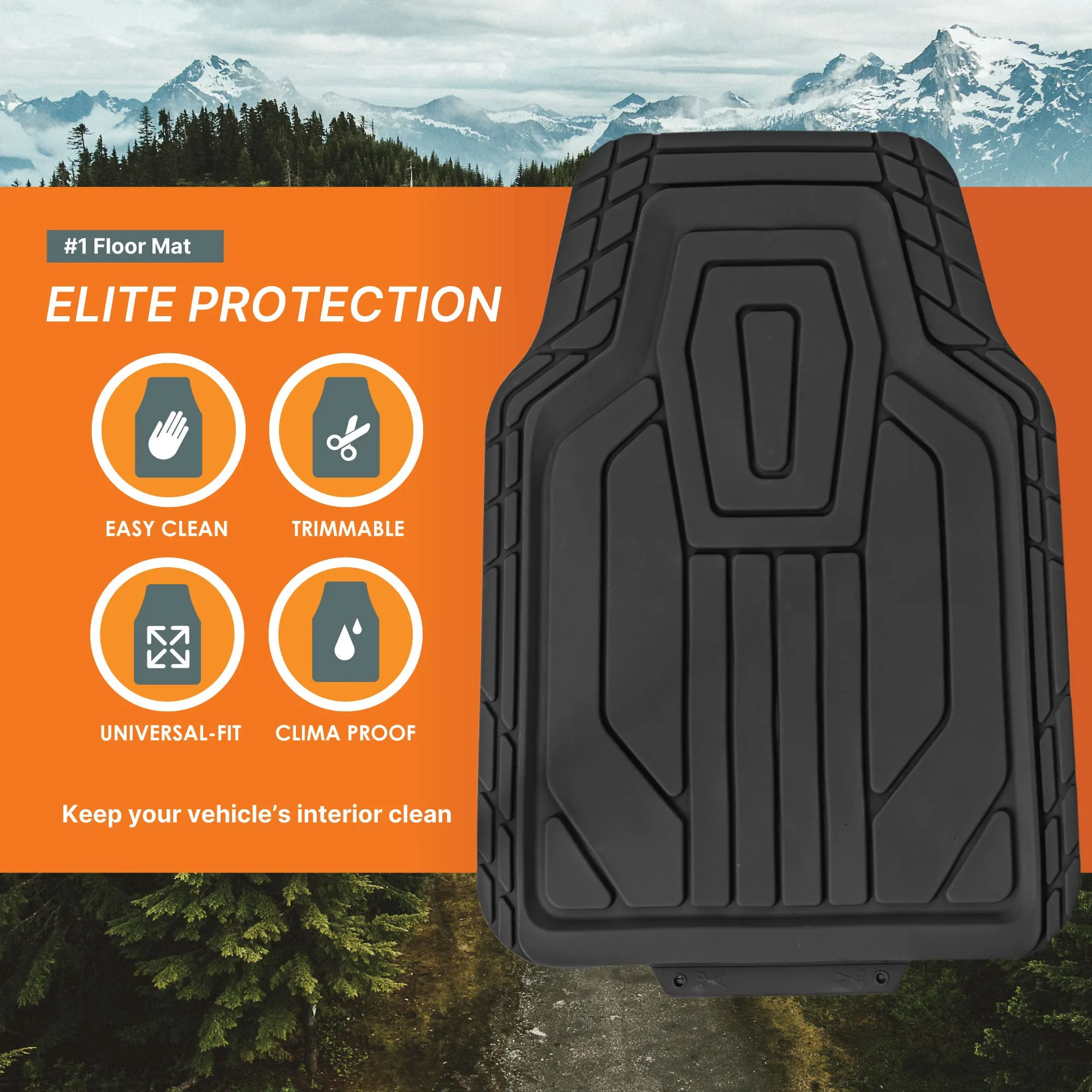 Classic Symmetrical Car Floor Mats - Full Set Black