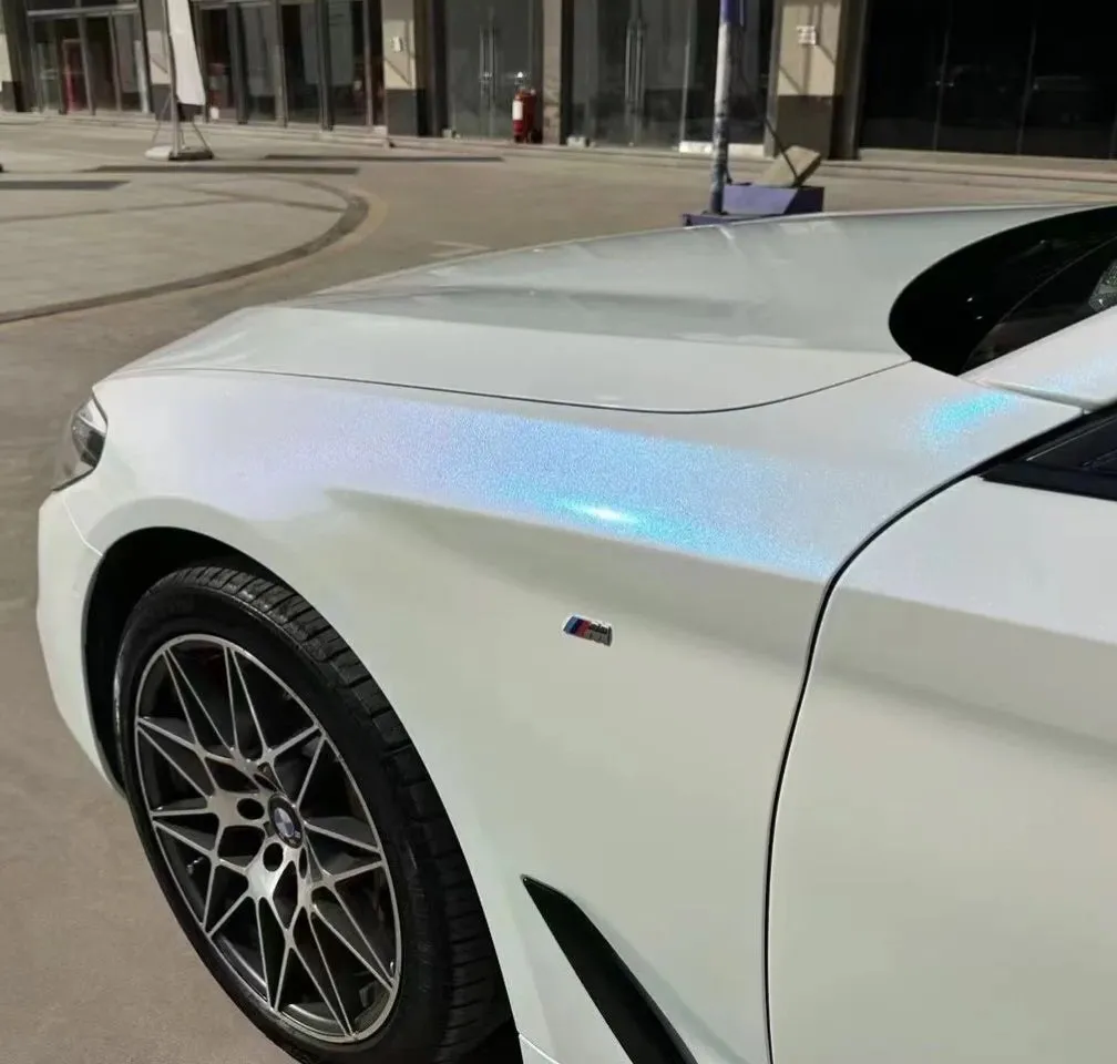 Color Shift Glitter White Blue Vinyl Wrap
