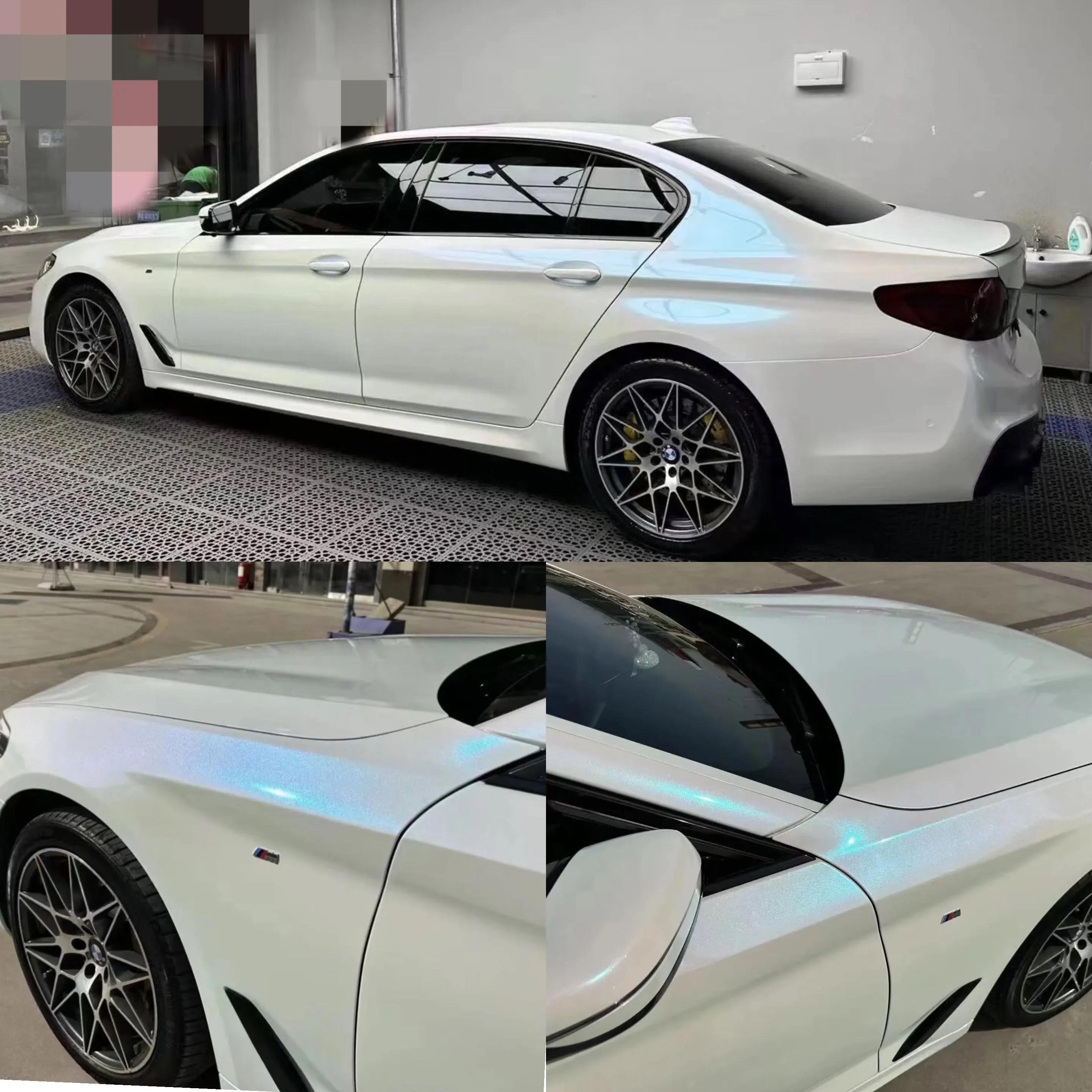 Color Shift Glitter White Blue Vinyl Wrap