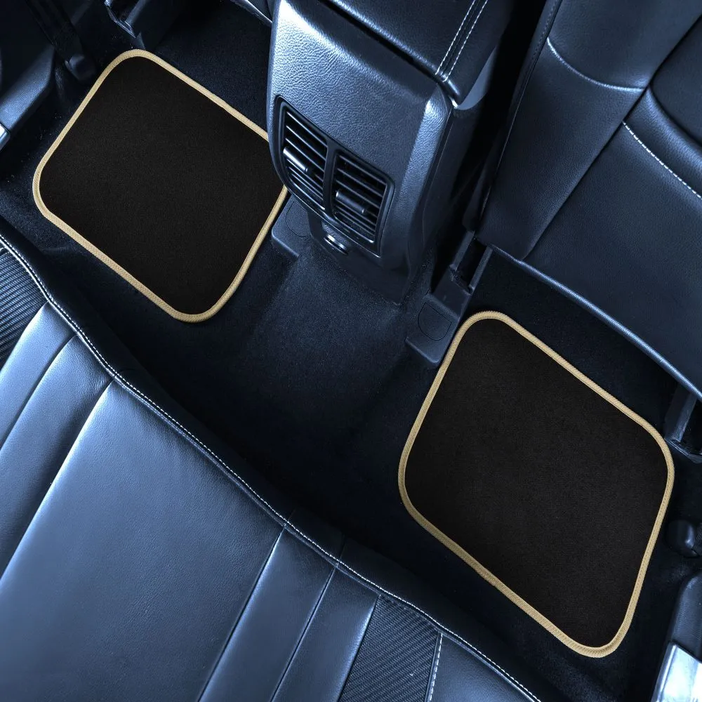 Color-Trimmed Non-Slip Carpet Floor Mats with Rubber Heel Pad - Full Set Beige