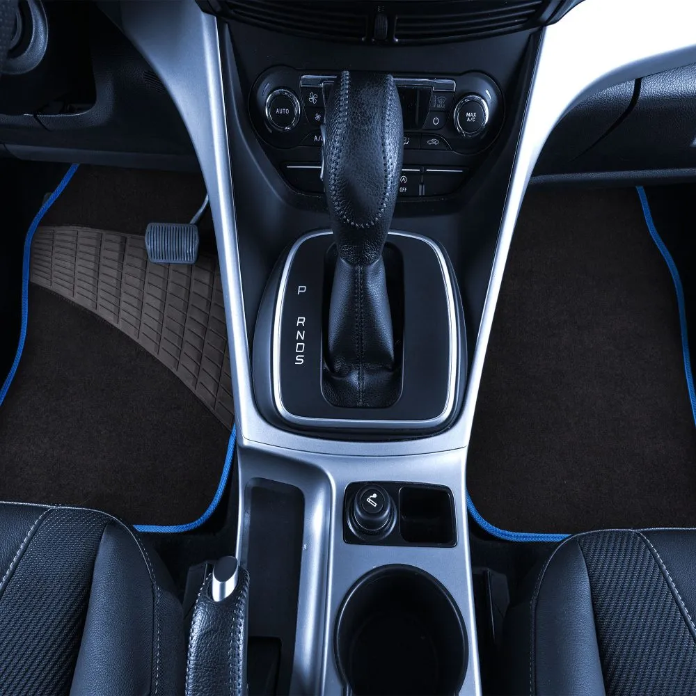 Color-Trimmed Non-Slip Carpet Floor Mats with Rubber Heel Pad - Full Set Blue