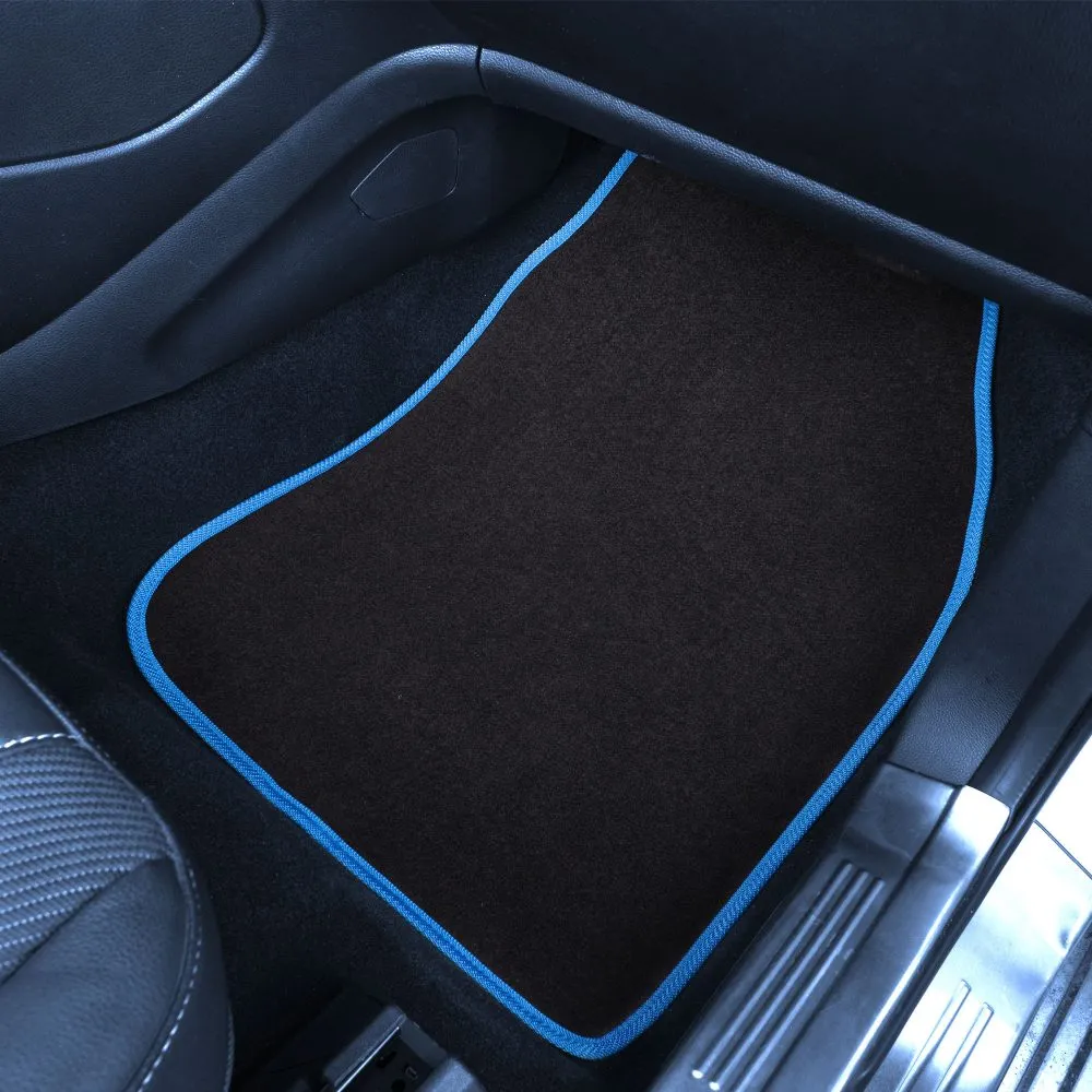Color-Trimmed Non-Slip Carpet Floor Mats with Rubber Heel Pad - Full Set Blue