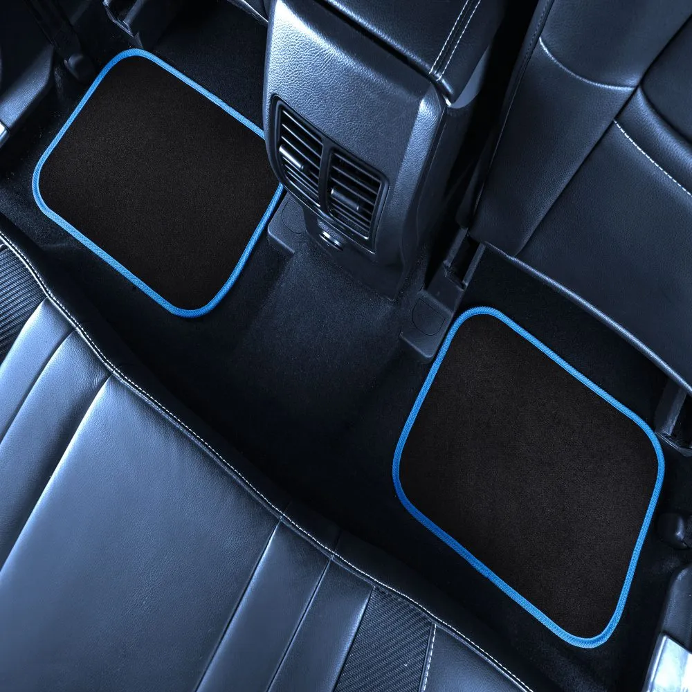 Color-Trimmed Non-Slip Carpet Floor Mats with Rubber Heel Pad - Full Set Blue