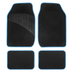 Color-Trimmed Non-Slip Carpet Floor Mats with Rubber Heel Pad - Full Set Blue