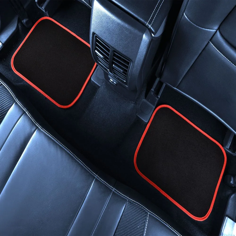Color-Trimmed Non-Slip Carpet Floor Mats with Rubber Heel Pad - Full Set Red