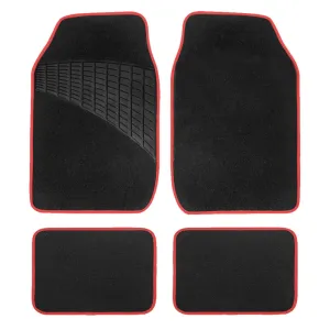 Color-Trimmed Non-Slip Carpet Floor Mats with Rubber Heel Pad - Full Set Red