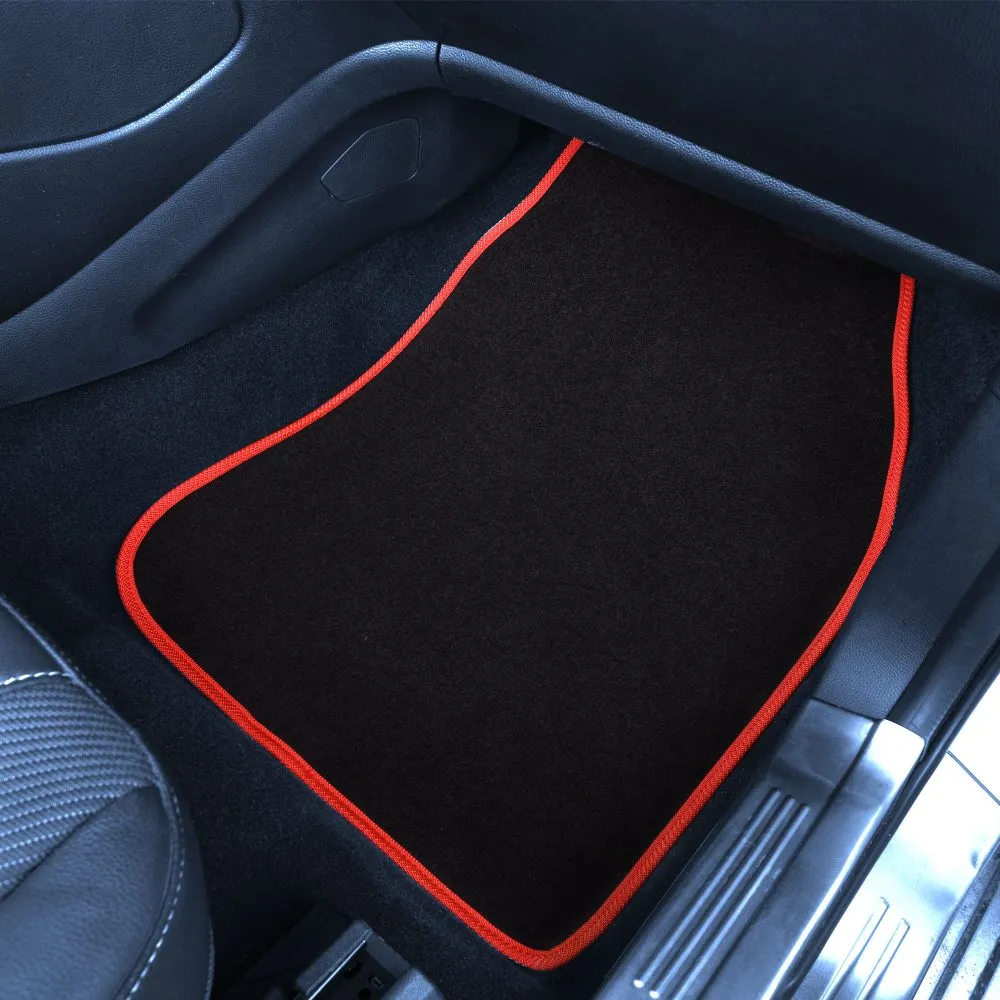 Color-Trimmed Non-Slip Carpet Floor Mats with Rubber Heel Pad - Full Set Red