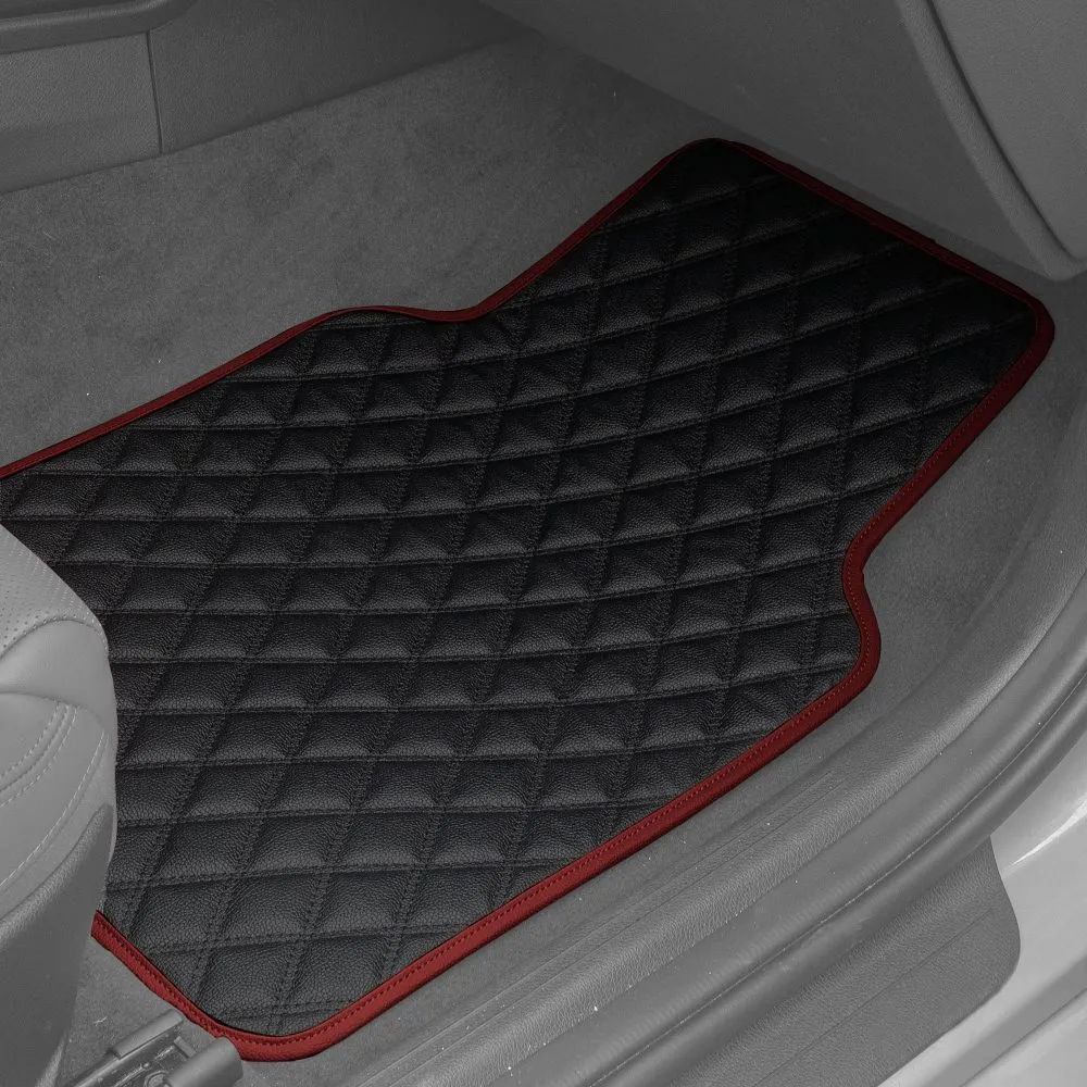 Deluxe Non-Slip Faux Leather Floor Mats - Full Set Burgundy