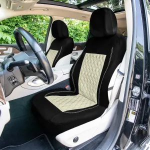 Diamond Stitched Flat Cloth Car Seat Covers Full Set - Beige