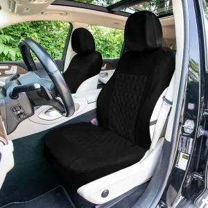 Diamond Stitched Flat Cloth Car Seat Covers Full Set - Black
