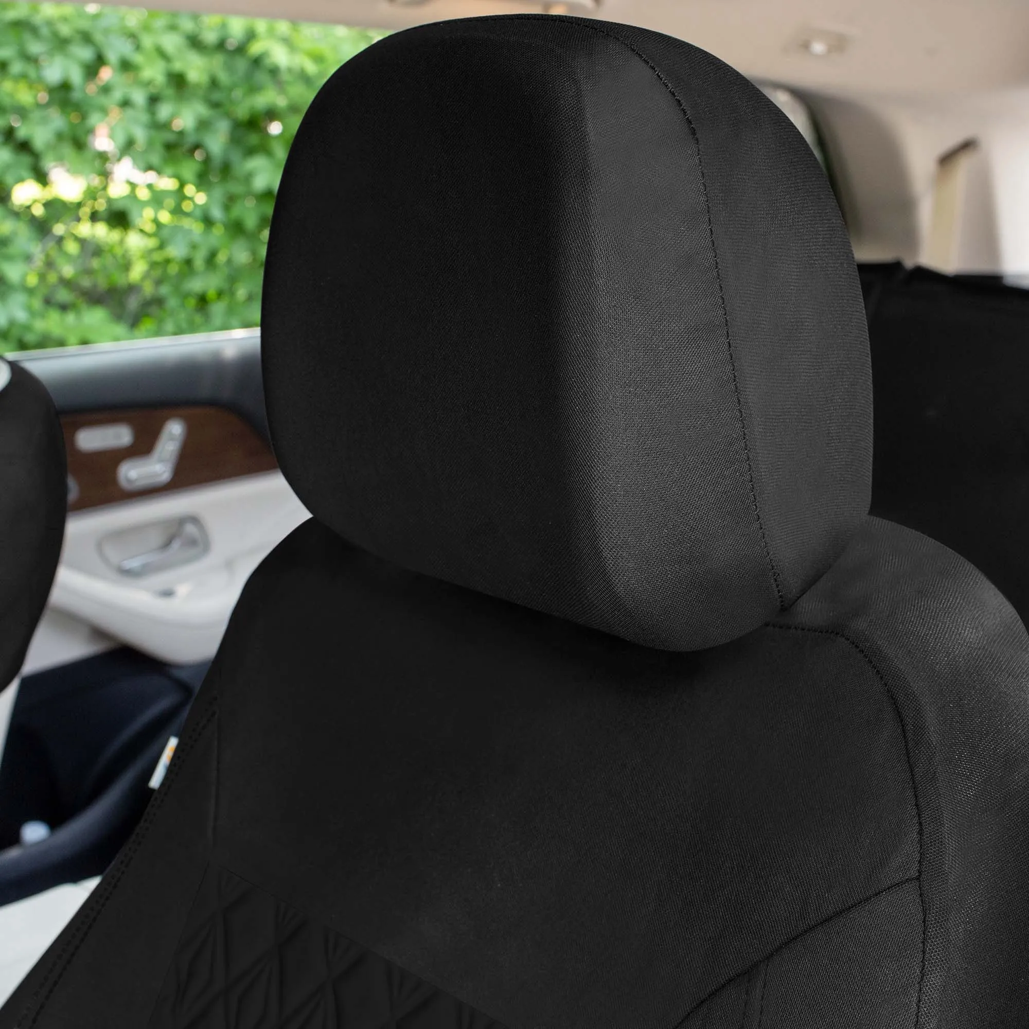Diamond Stitched Flat Cloth Car Seat Covers Full Set - Black