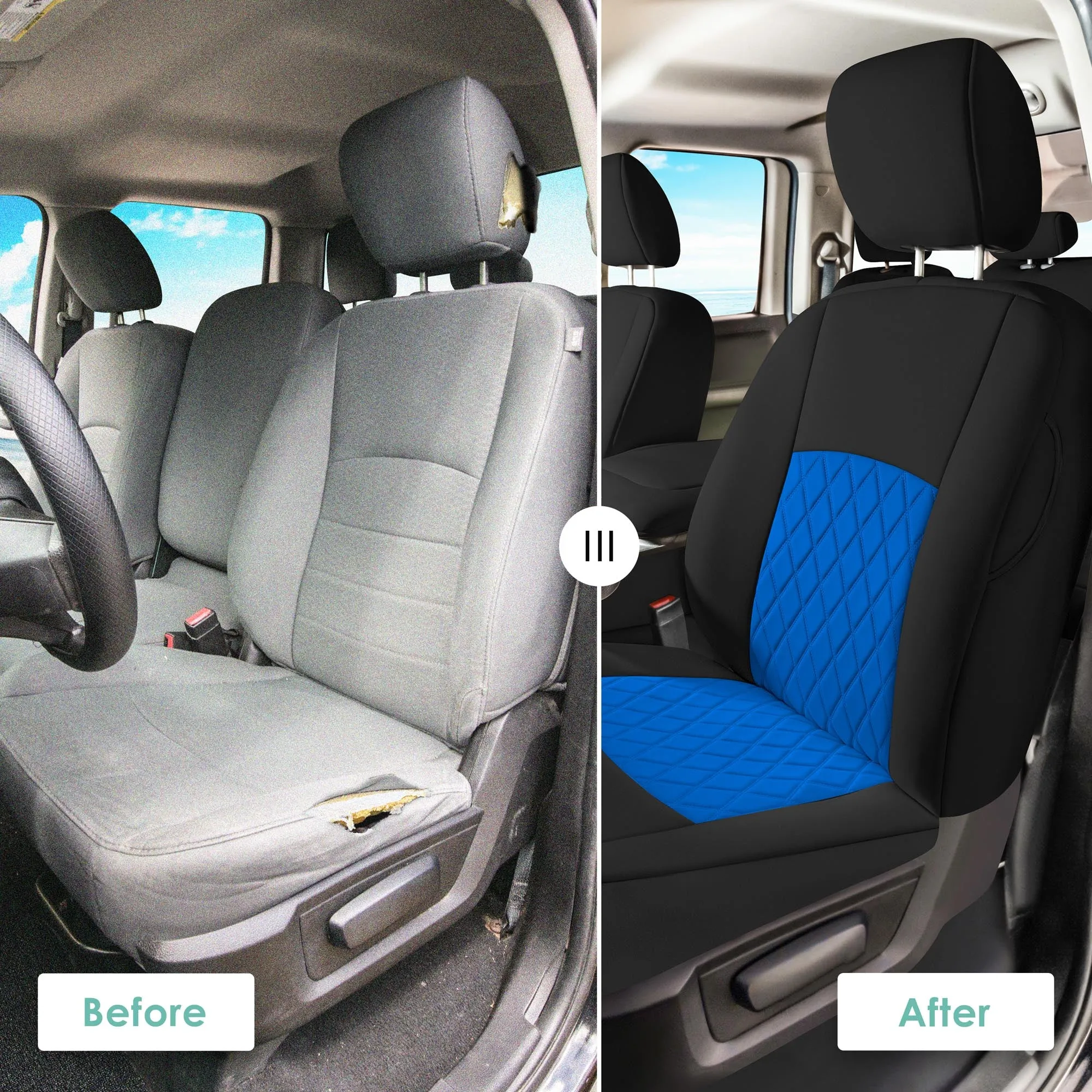 Dodge Ram 1500 2011-2018 & Ram 1500 Classic 2019-2025 Quad Cab - Full Set Seat Covers - Blue Ultraflex Neoprene