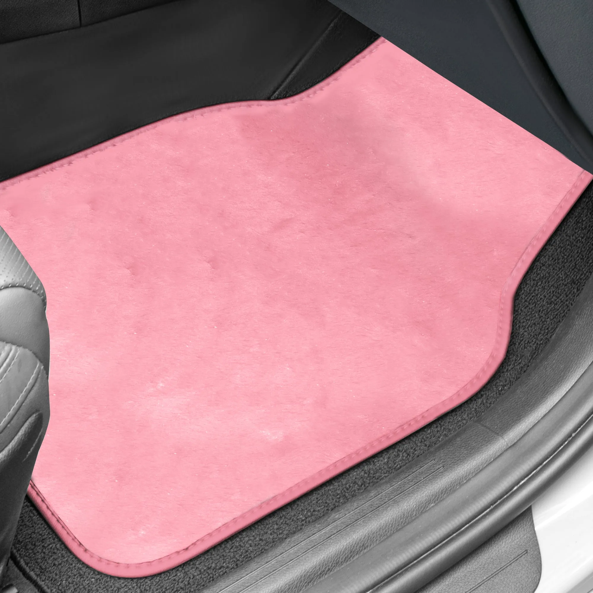 Doe16 Faux Rabbit Fur Non-Slip Floor Mats - Full Set Pink