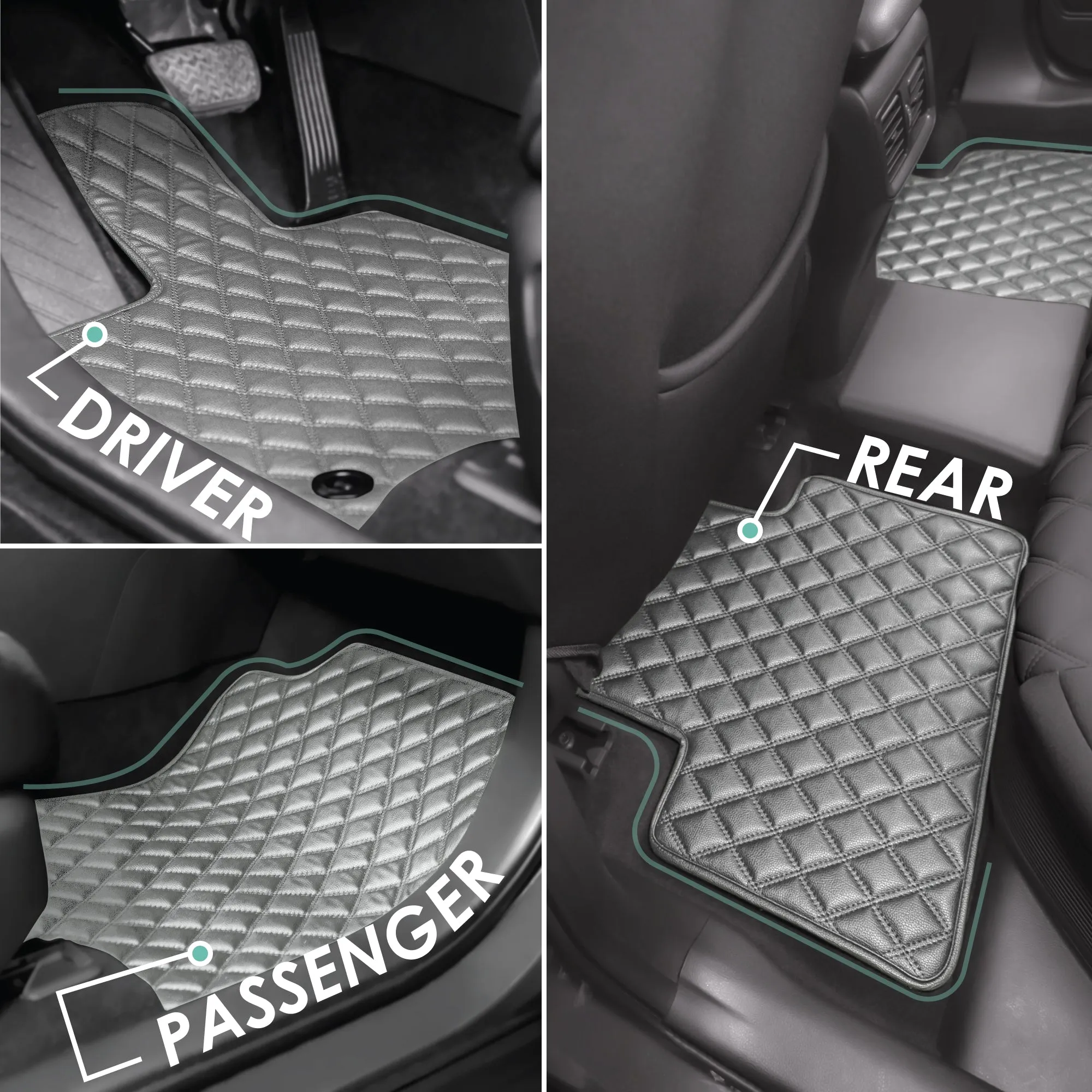 Faux Leather Custom-Fit Floor Mats for 2019-2022 Toyota Rav4- Gray