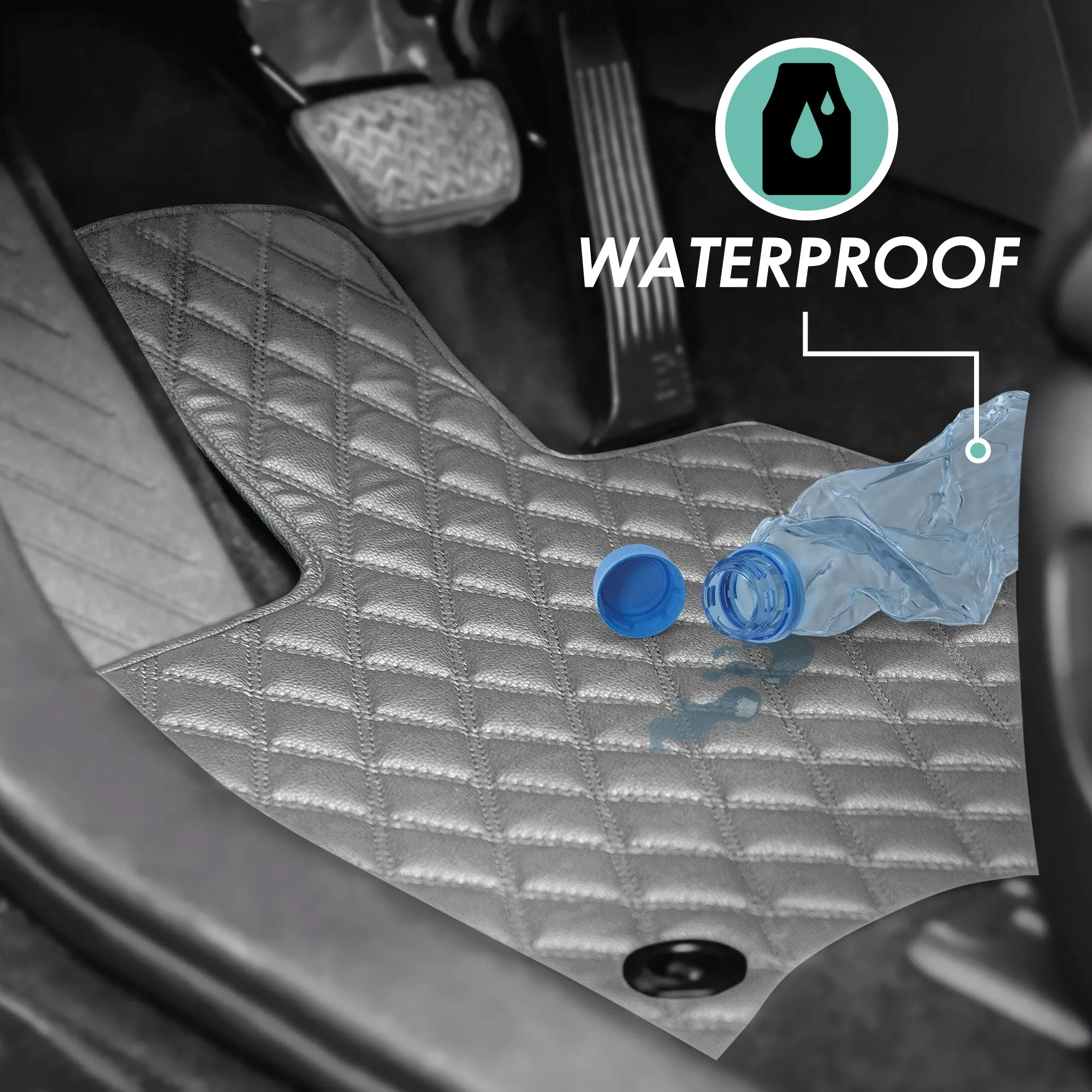 Faux Leather Custom-Fit Floor Mats for 2019-2022 Toyota Rav4- Gray