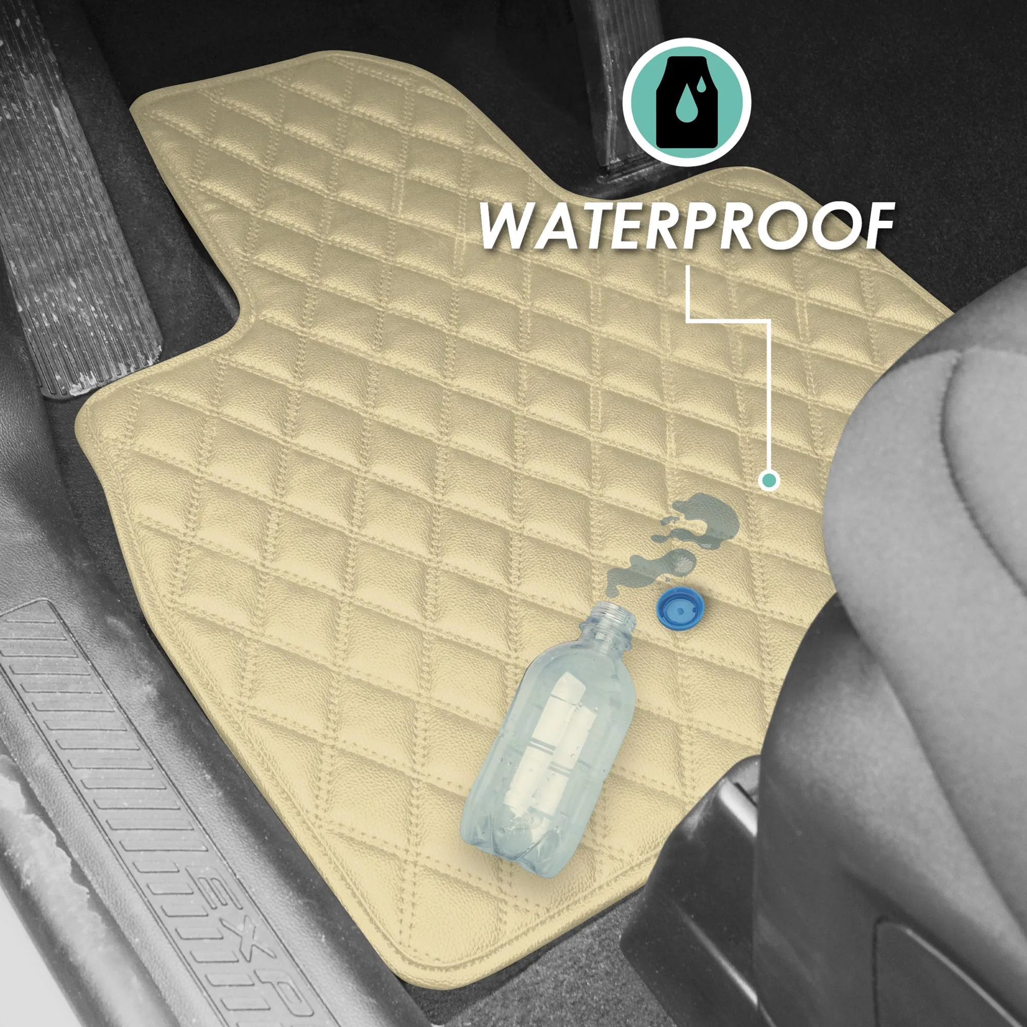 Faux Leather Custom-Fit Floor Mats for 2020-2022 Ford Explorer - Beige