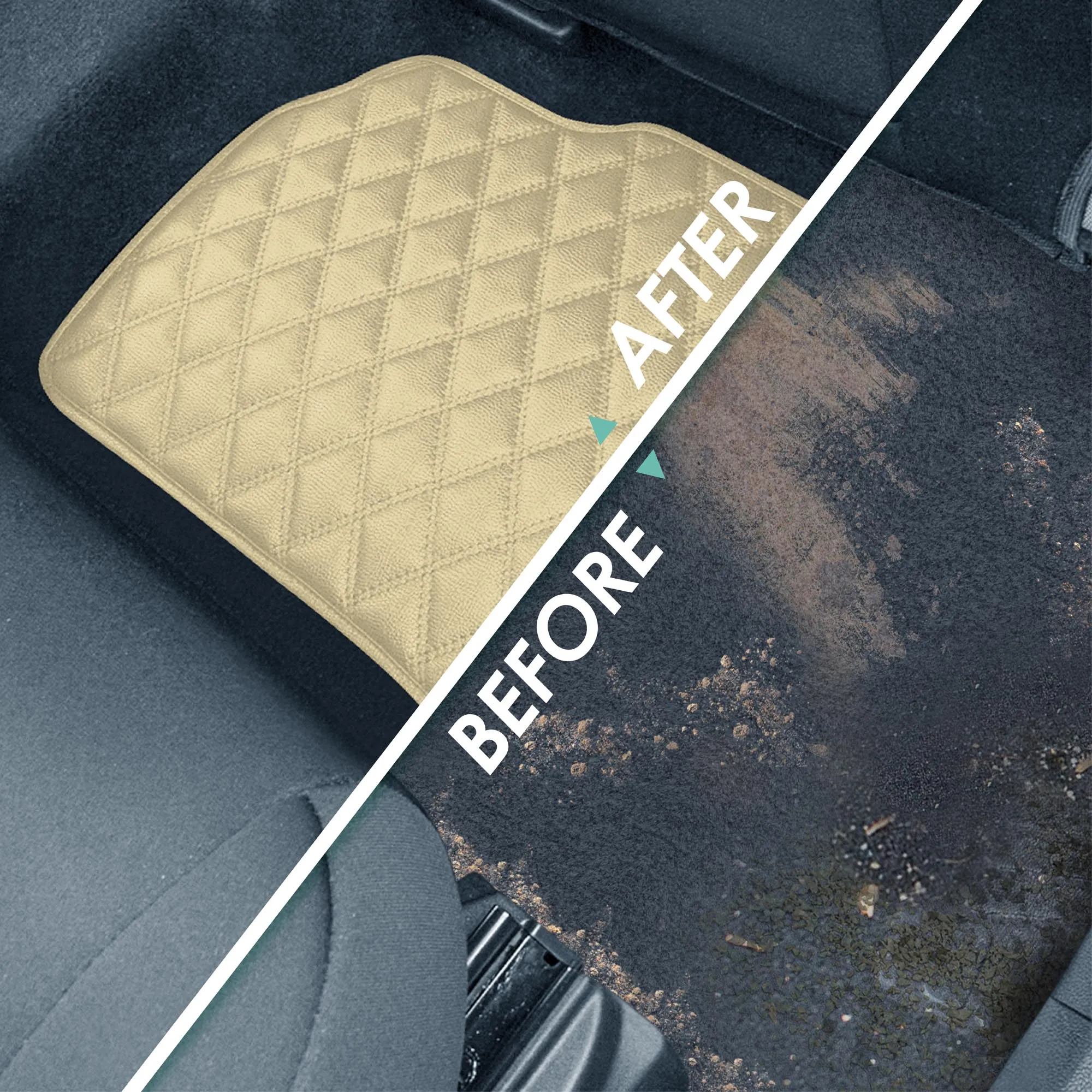 Faux Leather Custom-Fit Floor Mats for 2020-2022 Ford Explorer - Beige