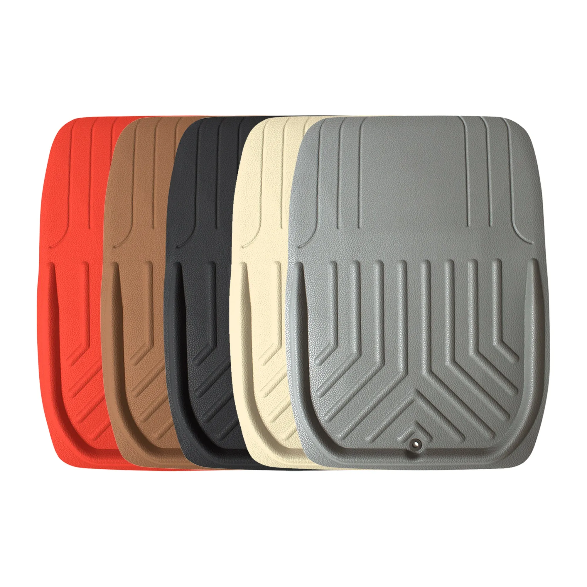 Faux Leather Deep Tray Floor Mats Full Set - Red