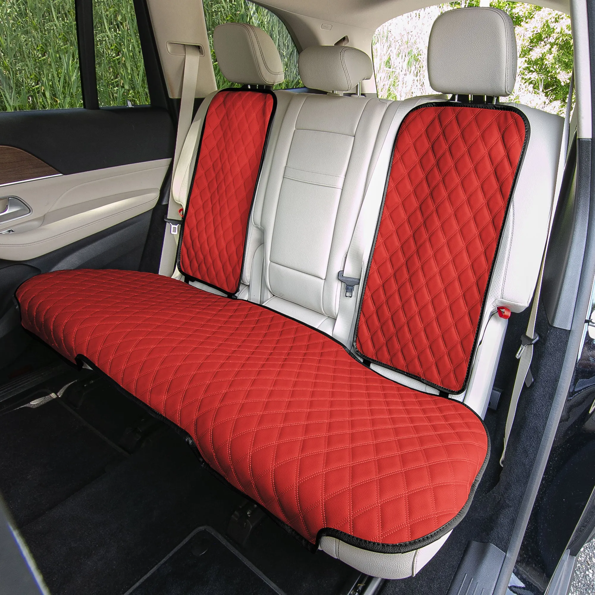 Faux Leather Seat Protectors - Full Set - Solid Red
