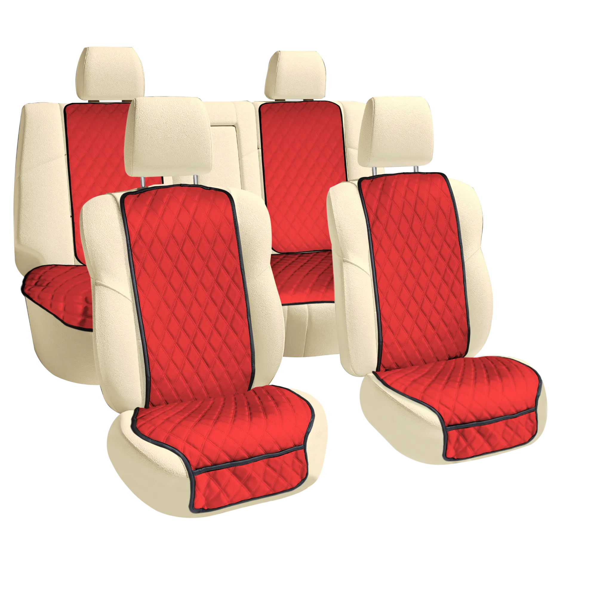 Faux Leather Seat Protectors - Full Set - Solid Red