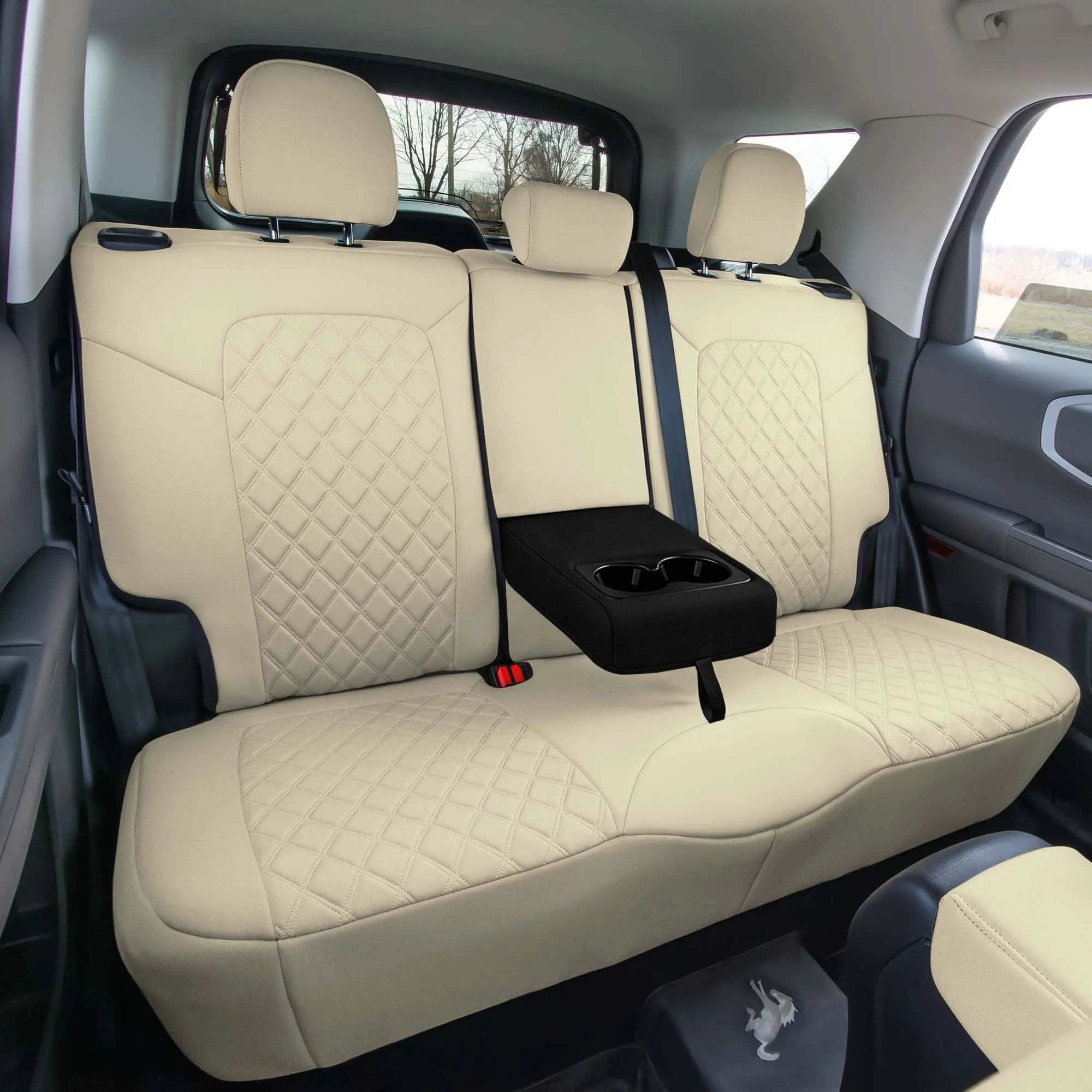 Ford Bronco Sport 2021-2024 - Rear Set Seat Covers  -  Solid Beige Ultraflex Neoprene