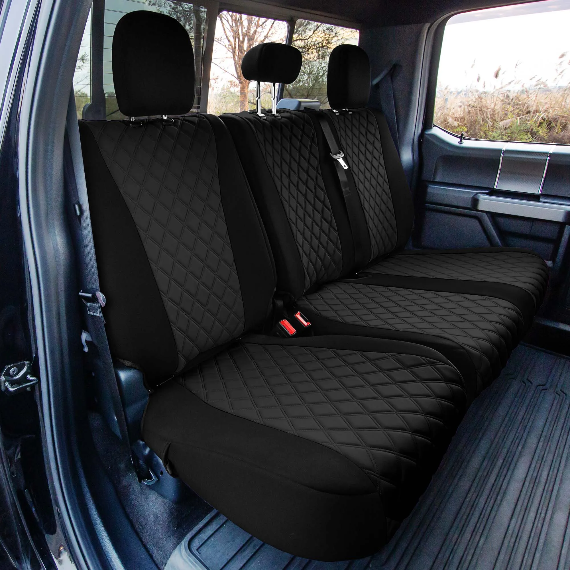 Ford F-150 2015-2024  - Ford F-250 F-350 F-450 2017-2022 - Rear Set Seat Covers - Black Ultraflex Neoprene
