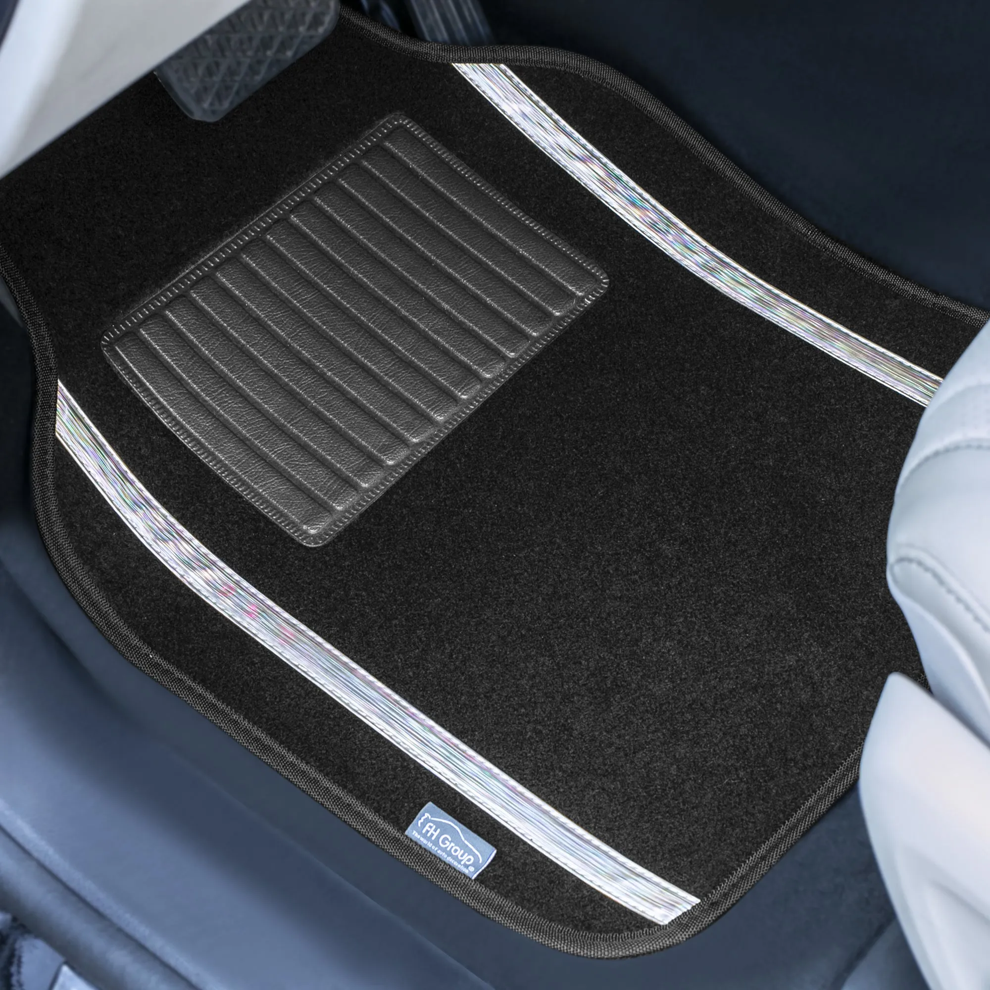 Galaxy13 Metallic Stripe Non-Slip Carpet Floor Mats - Full Set White