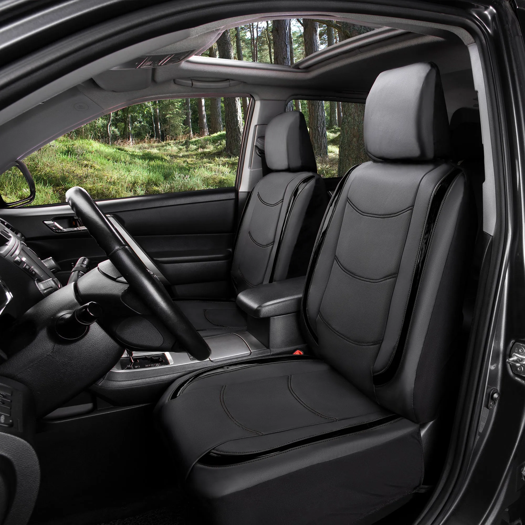 Galaxy13 Metallic Striped Deluxe Leatherette Seat Covers - Full Set Black