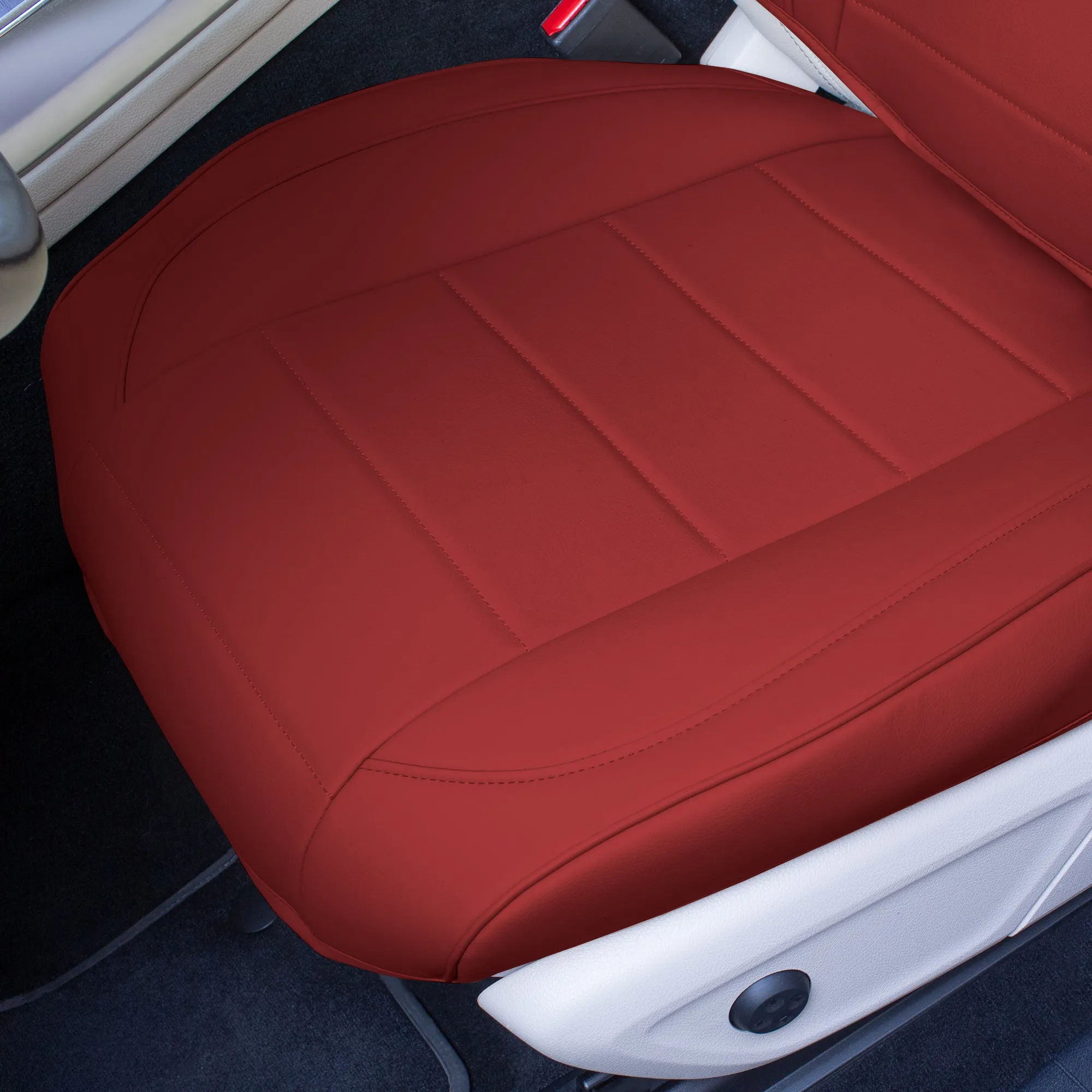 Grande70 Luxe Faux Leather Car Seat Covers with Sleek Pattern - Front Set Burgundy