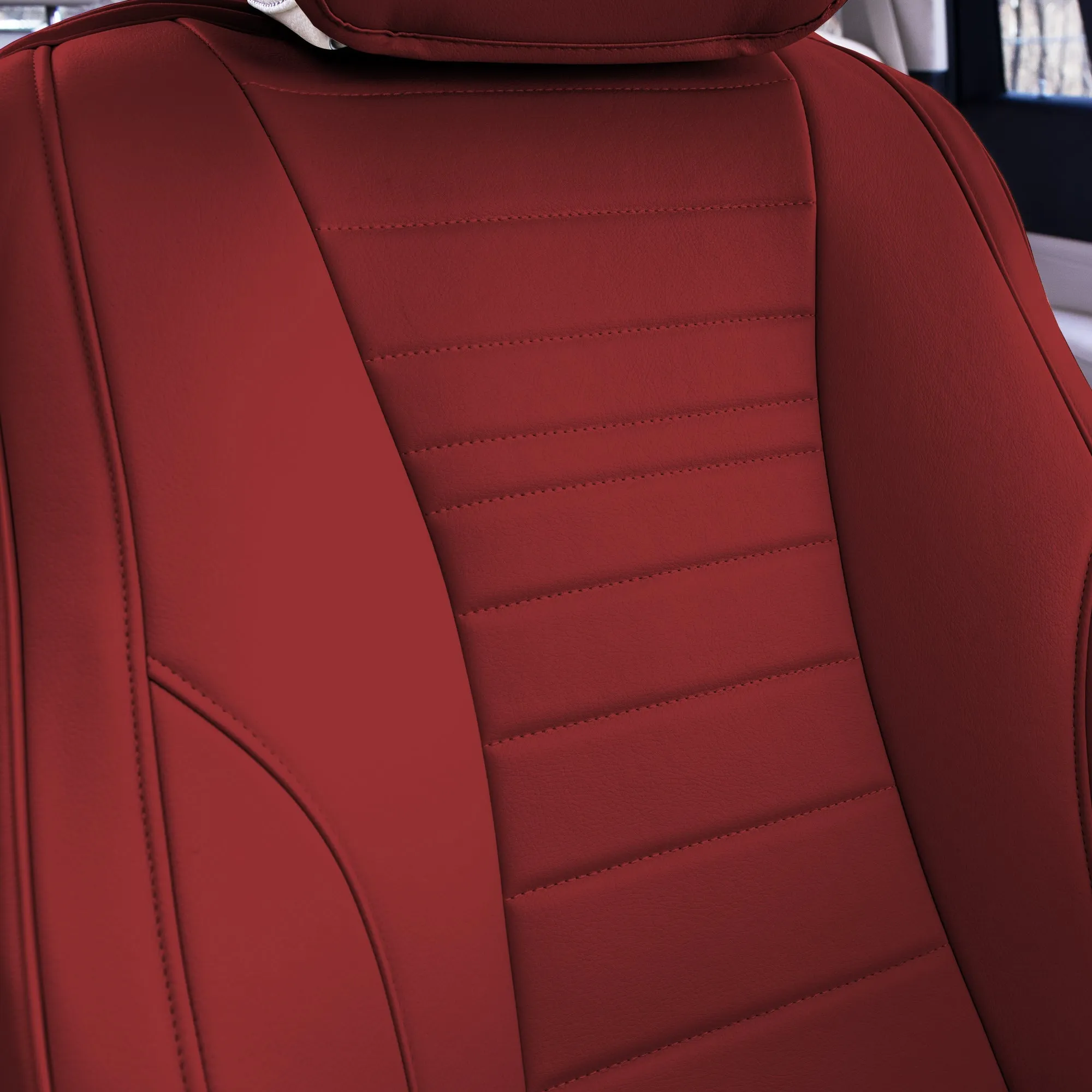 Grande70 Luxe Faux Leather Car Seat Covers with Sleek Pattern - Front Set Burgundy