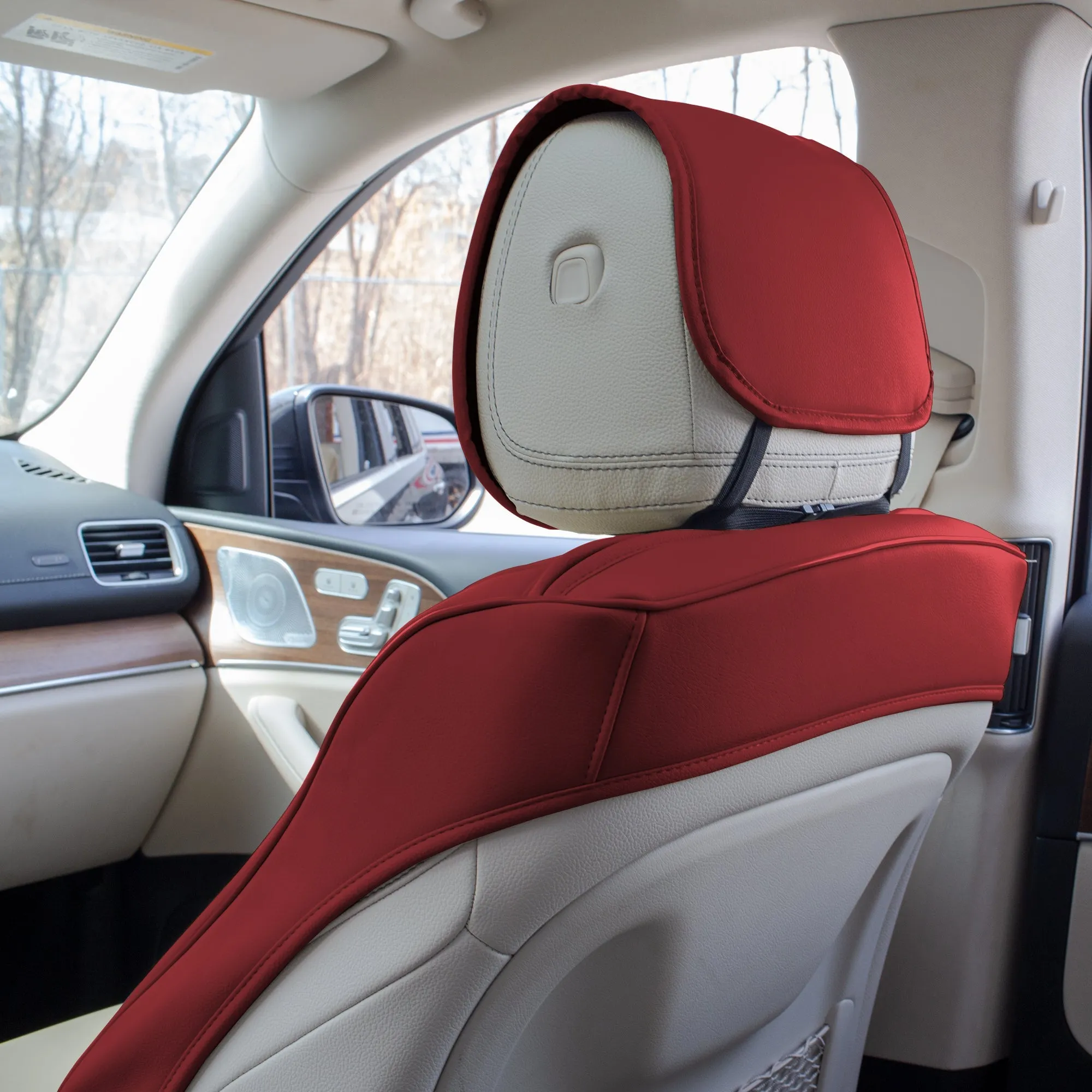 Grande70 Luxe Faux Leather Car Seat Covers with Sleek Pattern - Front Set Burgundy