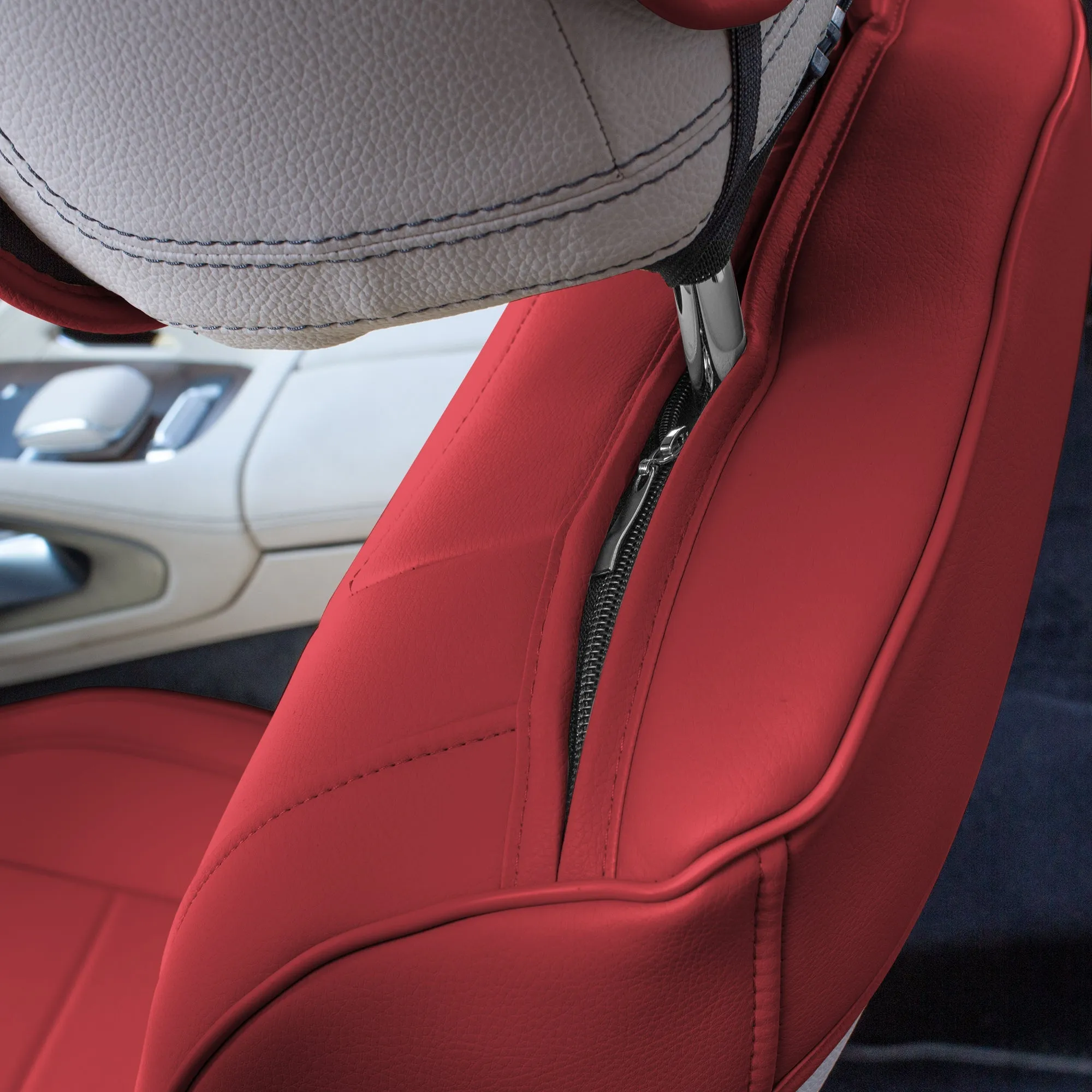 Grande70 Luxe Faux Leather Car Seat Covers with Sleek Pattern - Front Set Burgundy