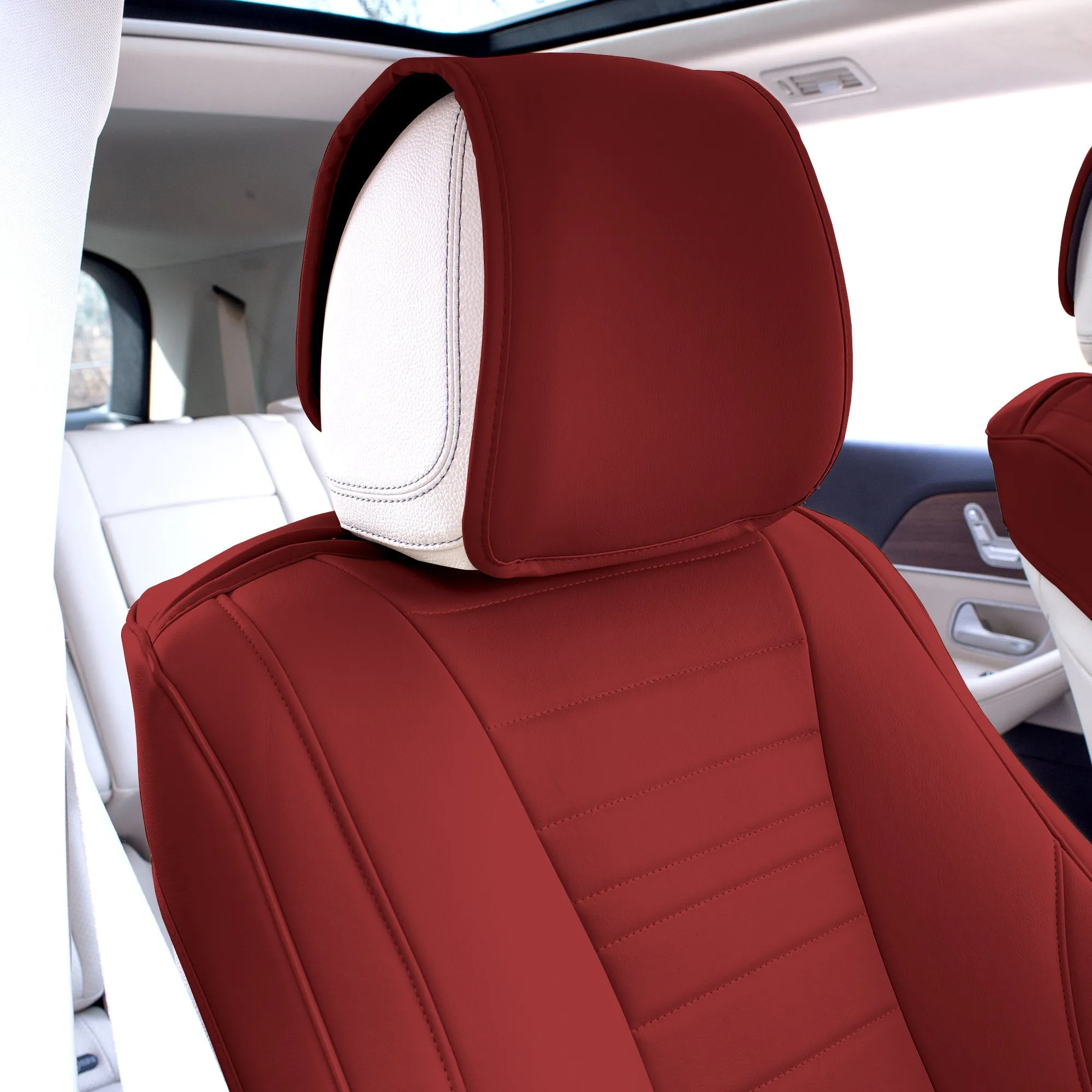 Grande70 Luxe Faux Leather Car Seat Covers with Sleek Pattern - Front Set Burgundy