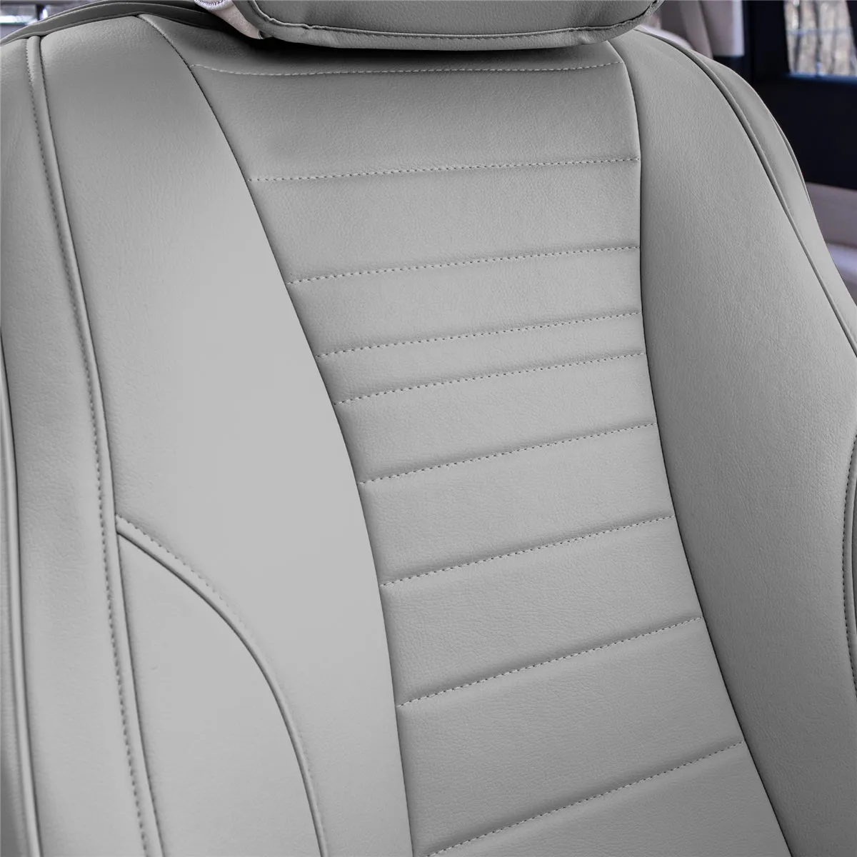Grande70 Luxe Faux Leather Car Seat Covers with Sleek Pattern - Front Set Gray