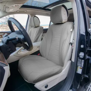 Grande70 Luxe Faux Leather Car Seat Covers with Sleek Pattern - Front Set Gray